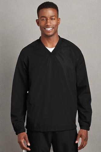 SPORT-TEK Sport-Tek V-Neck Raglan Wind Shirt S Black