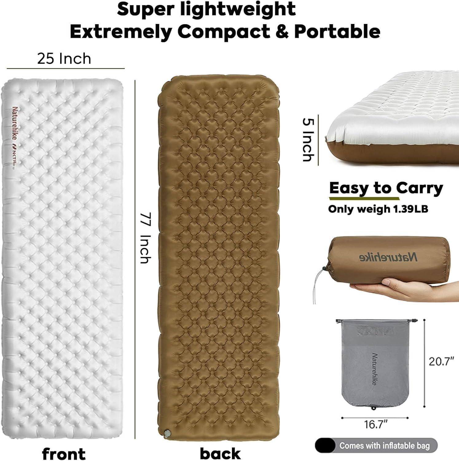 windhike windhike Naturehike 5.8/8.8 R-Value Camping Sleeping Pad,3.1"-4.7" Ultra-Thick,1-1.4LB Ultralight Camping Mat with Inflatable Bag,Backpacking Inflatable Foam Camping Mat for Car,Hiking