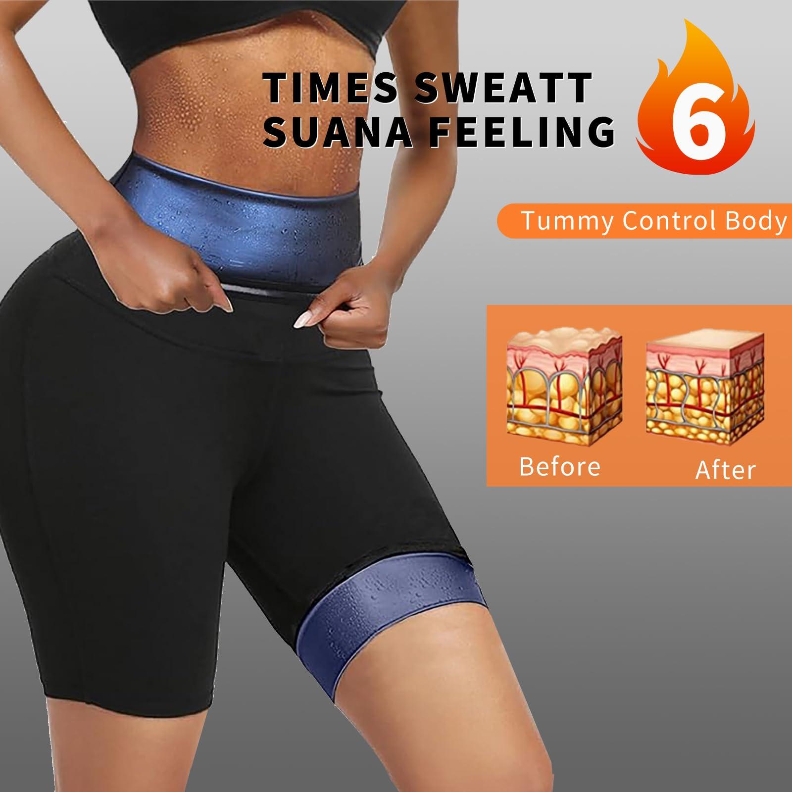 BODYSUNER BODYSUNER Sweat Sauna Leggings Pants for Women Thermo Compression Workout Gym Slimming Thigh Trimmer Blue,SM