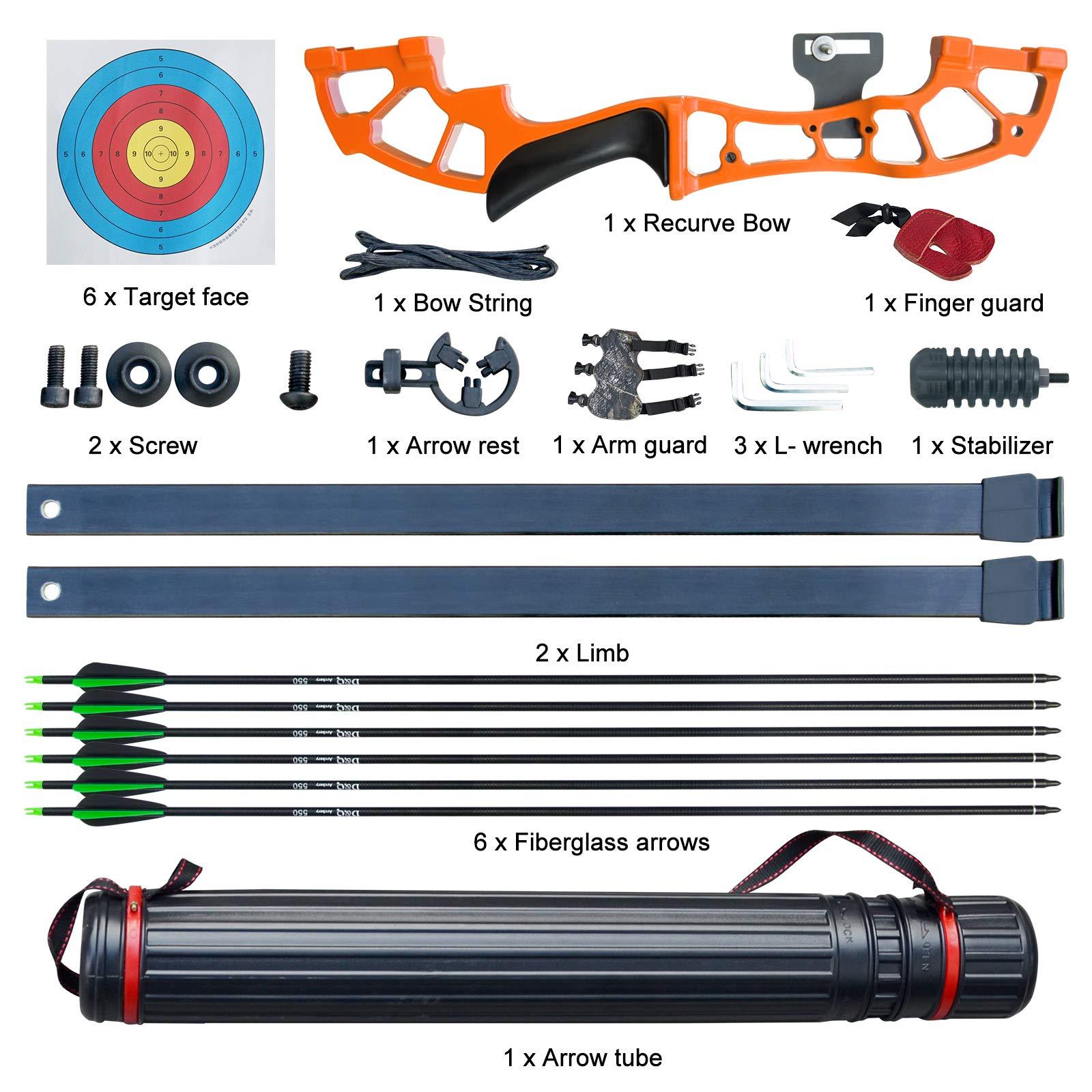 D&Q D&Q Archery 50\" Takedown Bow and Arrows Set for Adults 30lb 40lb Metal Riser Right Hand Longbow Kit for Beginner to Intermediate Hunting Target (30LB, Orange)