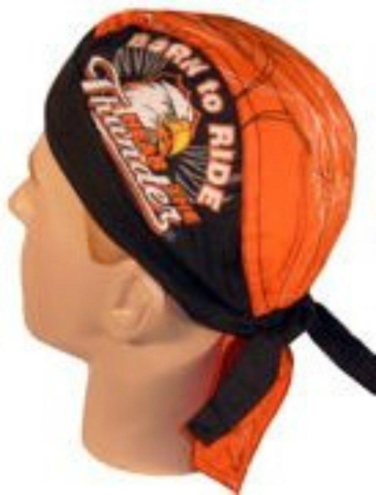 Capsmith Danbanna Deluxe Born to Ride Hear the Thunder Eagle Bandana Headwrap Headscarf Adjustable Cap Hat Black Orange White with Terry Cloth Sweatband By Capsmith