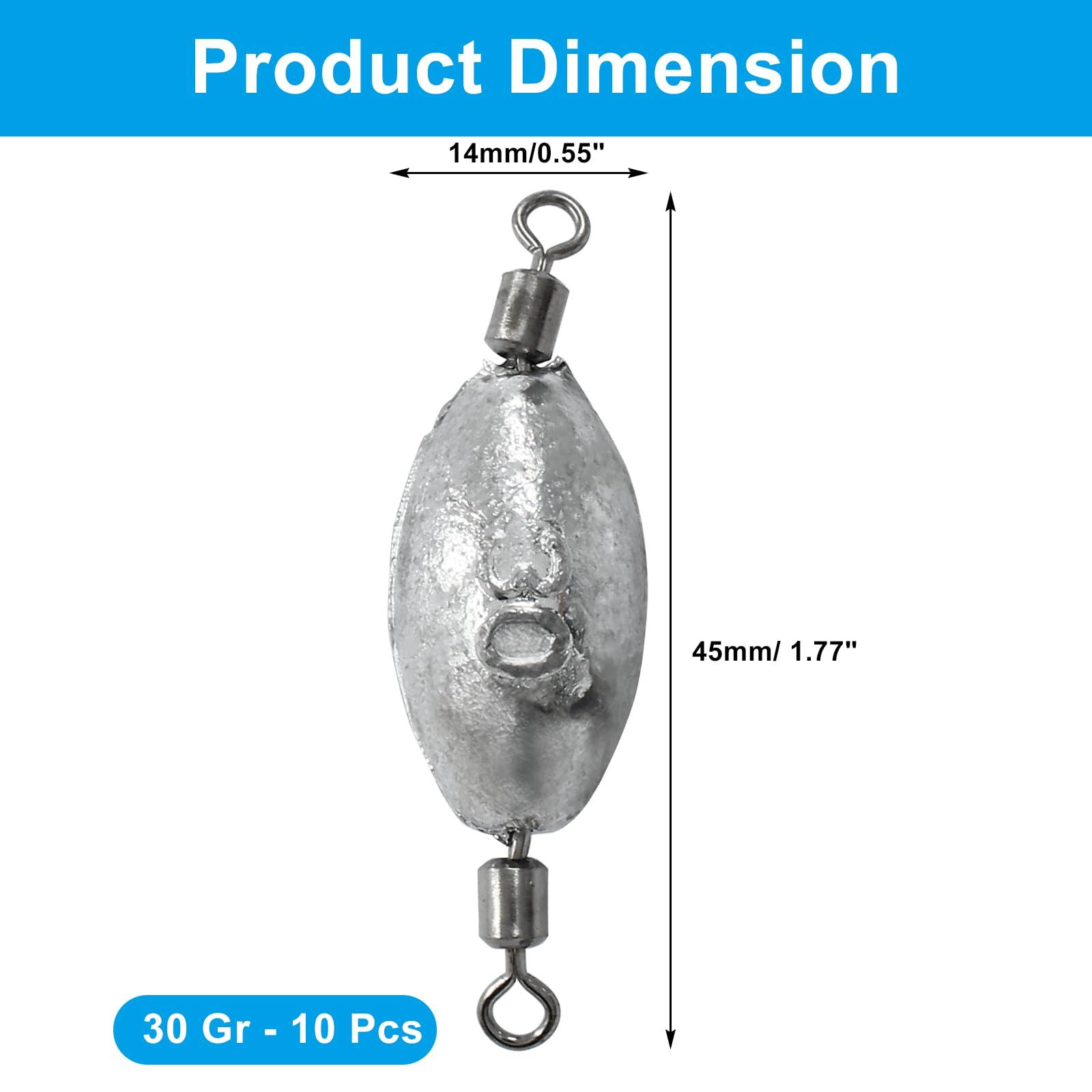 Uenhoy Uenhoy 10 Pcs Fishing Weights Inline Trolling Fishing Sinker Tackle with Inner Swivels, Oval Drop Casting Fishing Weight Sinkers, 1 oz30g