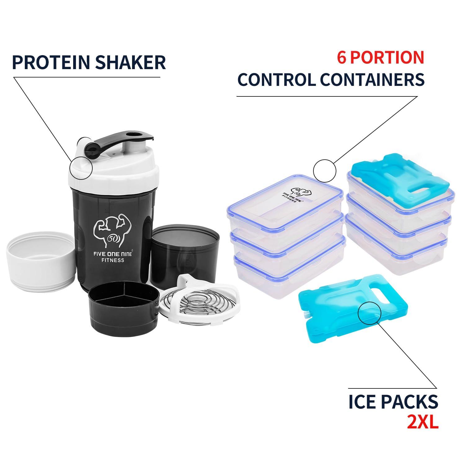 50 FIVE ONE NINE 519 Fitness Meal Prep Backpack,Hiking Outdoor Insulated Unisex Lunch Cooler with Computer Compartment,Include 6 Meal Containers,2 Ice Packs and Shaker