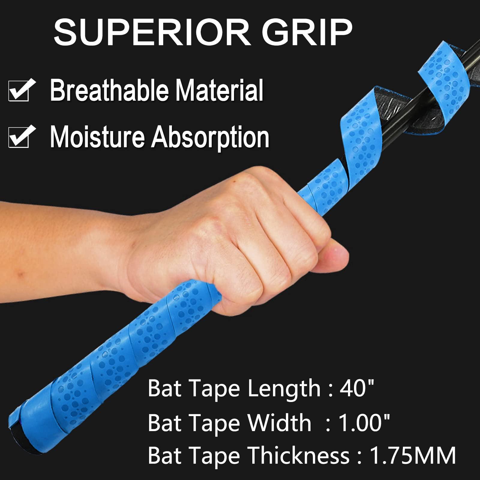 VEASAERS VEASAERS Bat Grip Tape Baseball Softball 2/4 Pack 40 inch 1.75mm Precut and Full Adhesive Back Pro Feel Soft Comfortable Tapes for Old Bats Handles (2 Pcs-Black+Blue Dot)