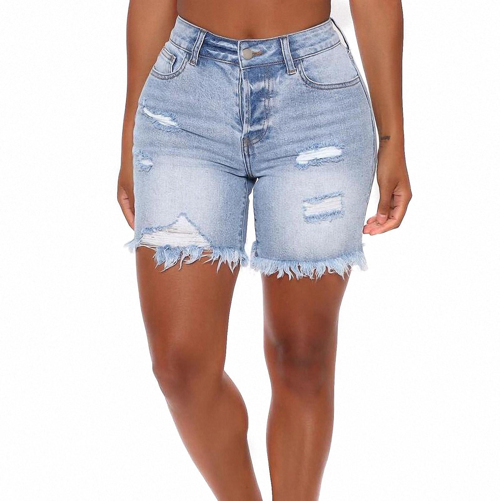 Dawery Dawery Summer Casual Women's Denim Shorts Tight Streetwear Ripped Jeans Classic Blue Vintage Shorts Jeans Light Blue XL