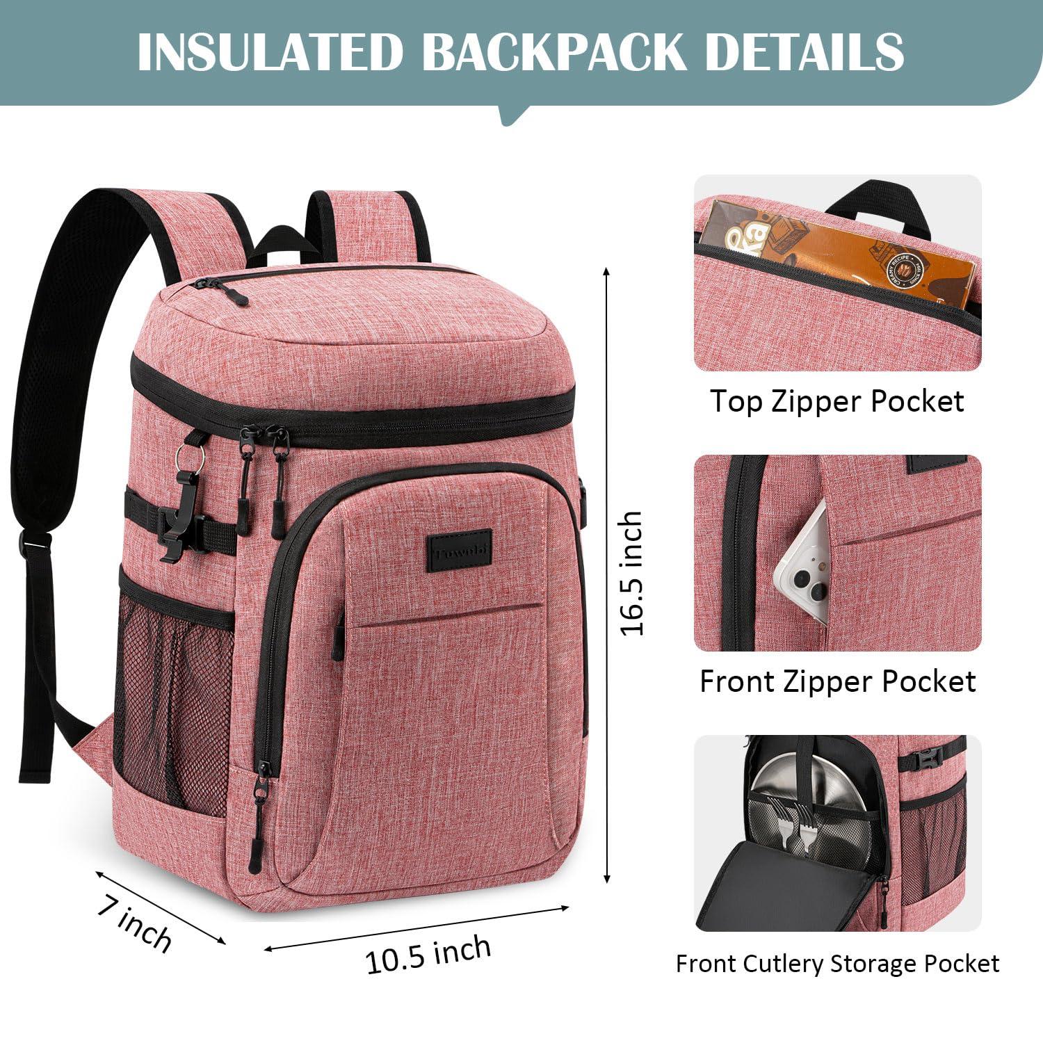 Tuwubi Tuwubi Cooler Backpack 35 Cans, Backpack Coolers Insulated Leak Proof for Men Women, Waterproof Soft Sided Lunch Camping Beach Travel Ice Chest Backpack Cooler Bag Pink