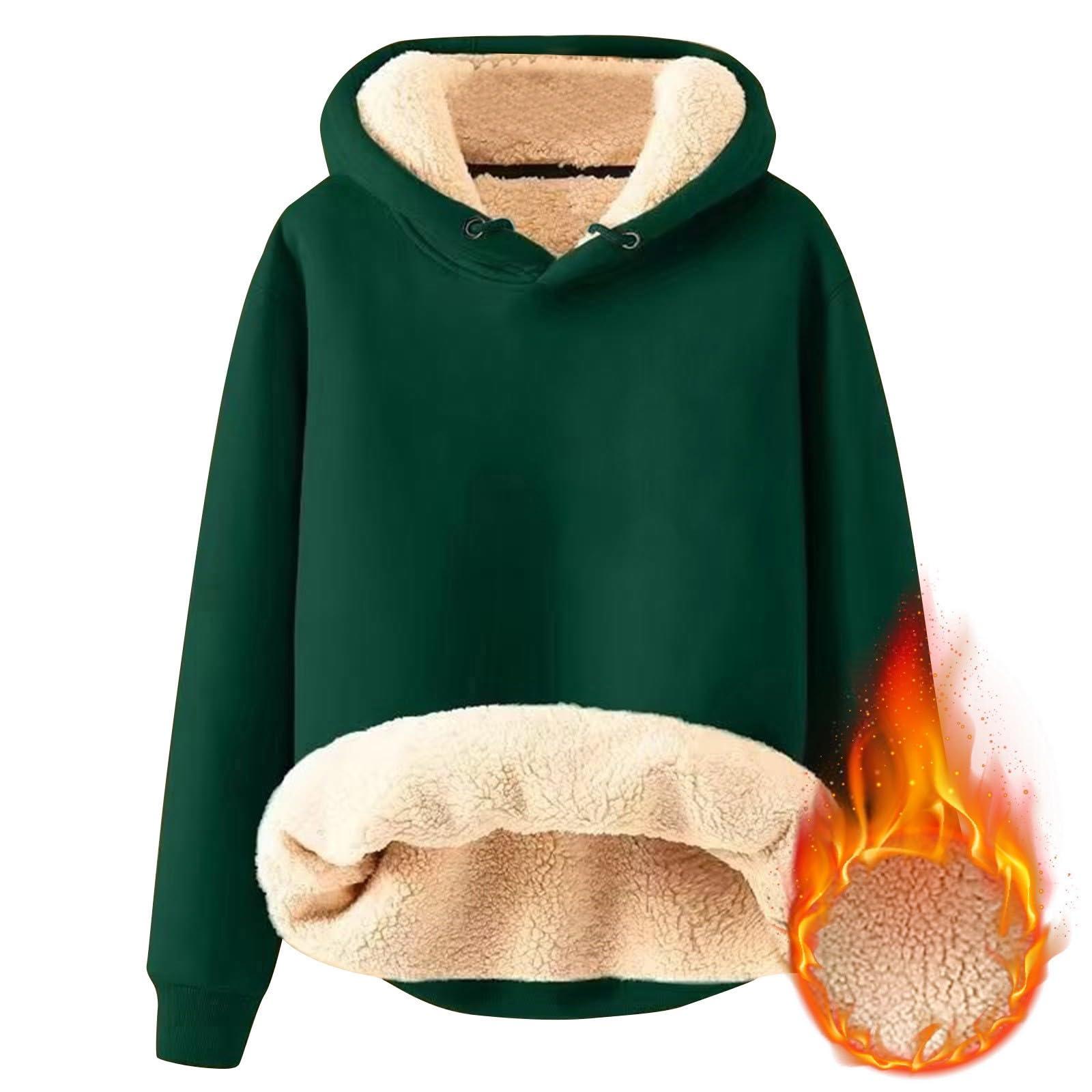 SXMURP Sales Today Clearance, Sherpa Pullover Fleece Lined Jacket Men Cotton Hoodies For Men Men'S Casual Fleece Sherpa Lined Hoodie Winter Warm Pullover Hooded Sweatshirt Dark Green Large