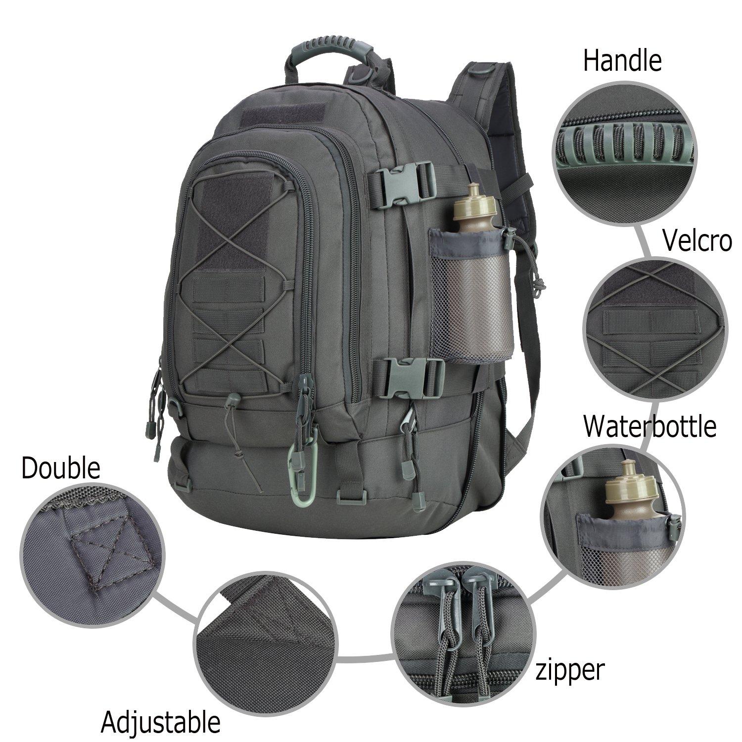 Greencity Greencity 3 Day Tactical Backpack Large Capacity Molle Bag Expandable Hiking Camping HuntingGrey