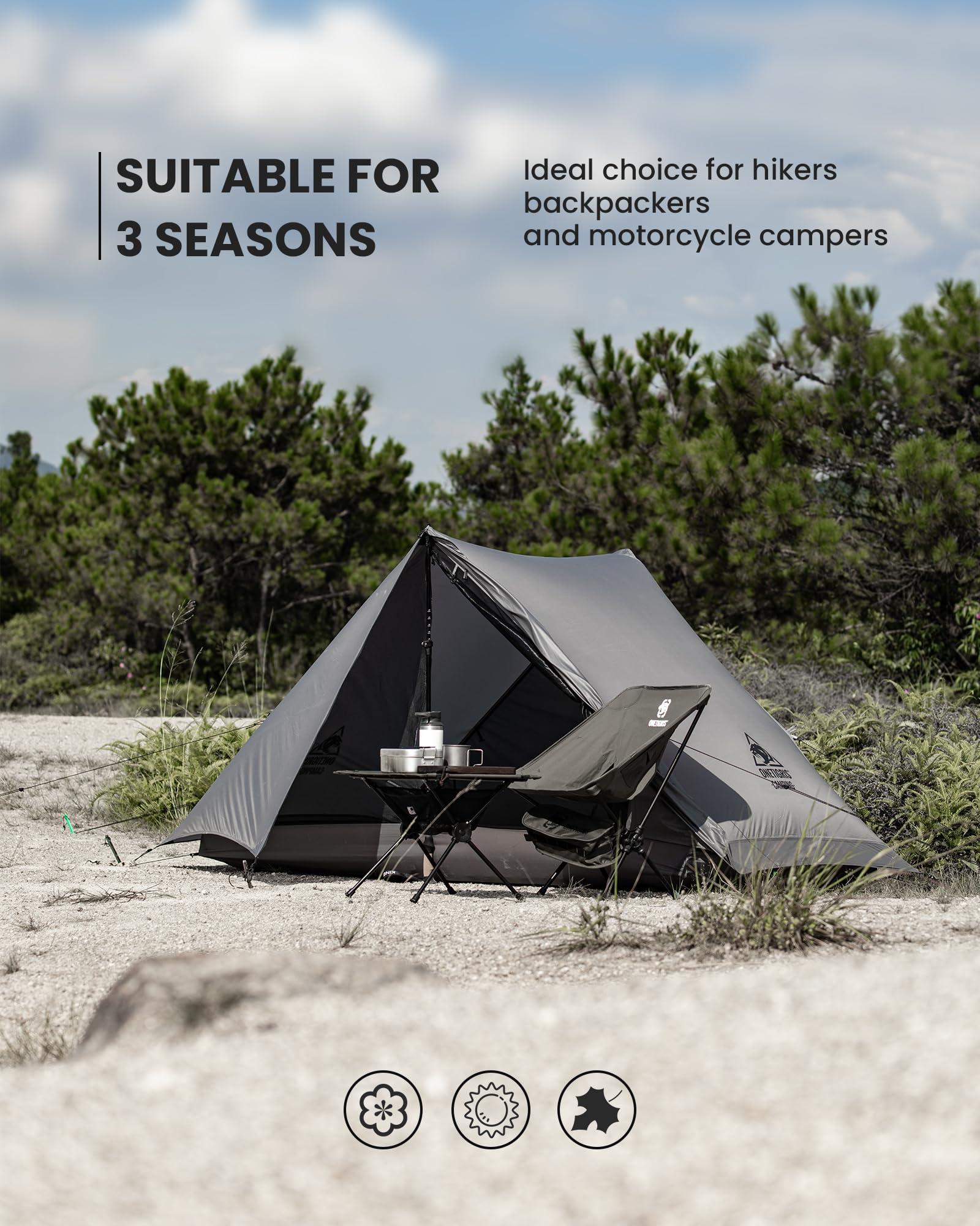 OneTigris OneTigris HILLRIDGE Backpacking Tent, Waterproof Windproof 2 Person Tent, 20D SIL-Coated Nylon, Single Layer, Ultralight 3 Season Tent for Camping Hiking Canoeing Travel (Wolf Gray)