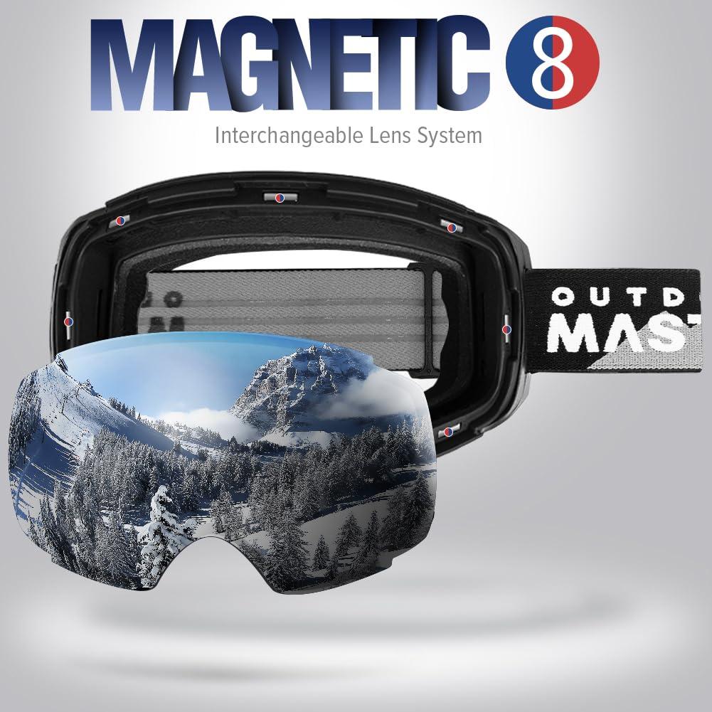 OutdoorMaster OutdoorMaster Ski Goggles PRO - Frameless, Interchangeable Lens 100% UV400 Protection Snow Goggles for Men & Women (VLT 10% Grey Lens Free Protective Case)