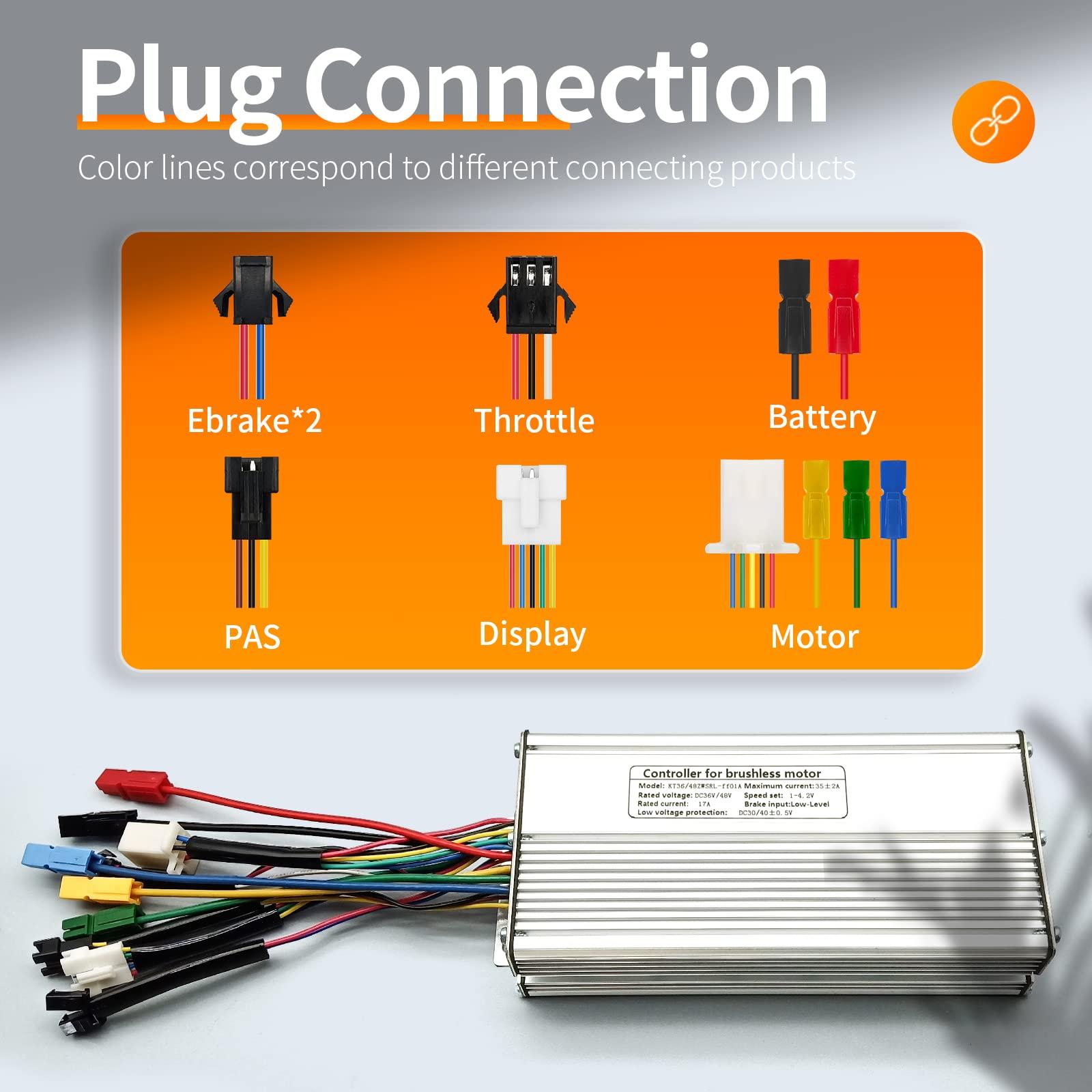 HUDAMZKY HUDAMZKY KT 48V 52V 30A/35A Ebike 1000W/1500W Hub Motor 12 Mosfet Brushless Controller for Electric Bike Motorbike Conversion Kit Compatible with KT LED LCD Display (35A SM Plug)