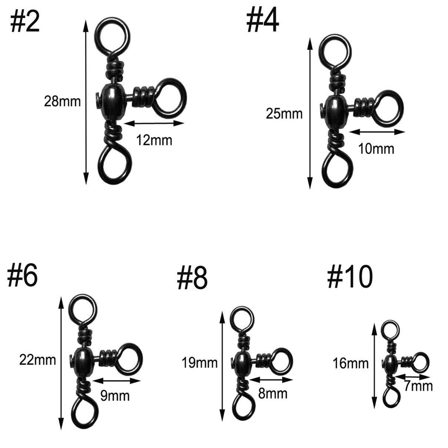 Zikablle Zikablle 50pcs Three Way Barrel Fishing Swivels T Cross Triple Rolling Fishing Swivel Connector (50pcs 4#)