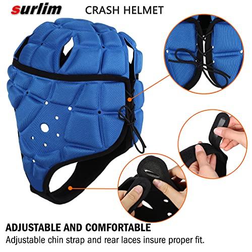 surlim Surlim Rugby Soft Helmet Soccer Headgear Scrum Cap 7v7 Flag Football Headguard for Adult Large (Blue)