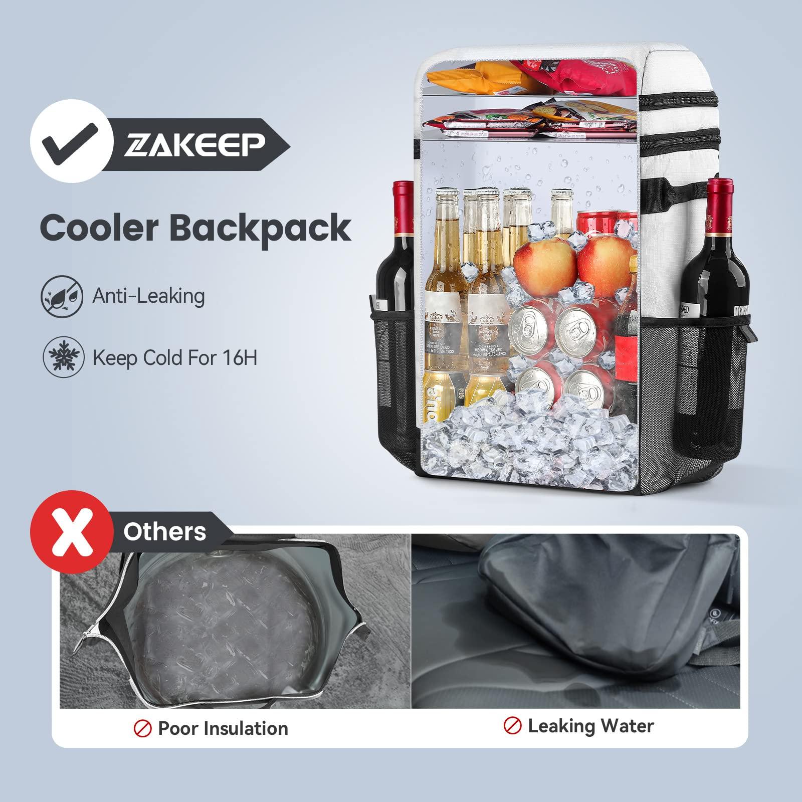 ZAKEEP ZAKEEP Cooler Backpack, 36 Cans Multifunctional Leakproof Cooler Backpack with Padded Top Handle, Mesh Pocket for Camping BBQ (White)