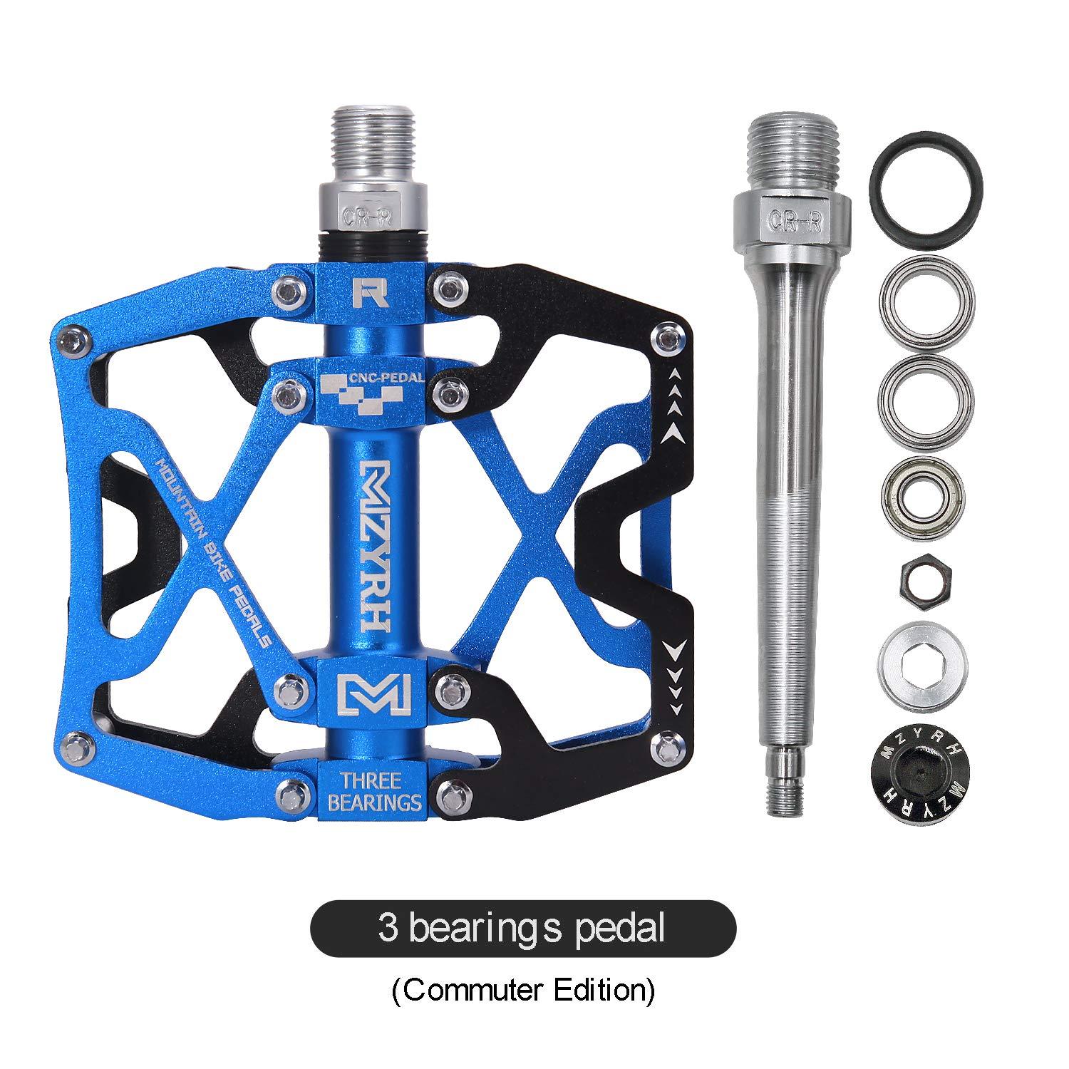 MZYRH MZYRH Mountain Bike Pedals, Ultra Strong Colorful CNC Machined 9/16" Cycling Sealed 3 Bearing Pedals(Black Blue 3 Bearings)
