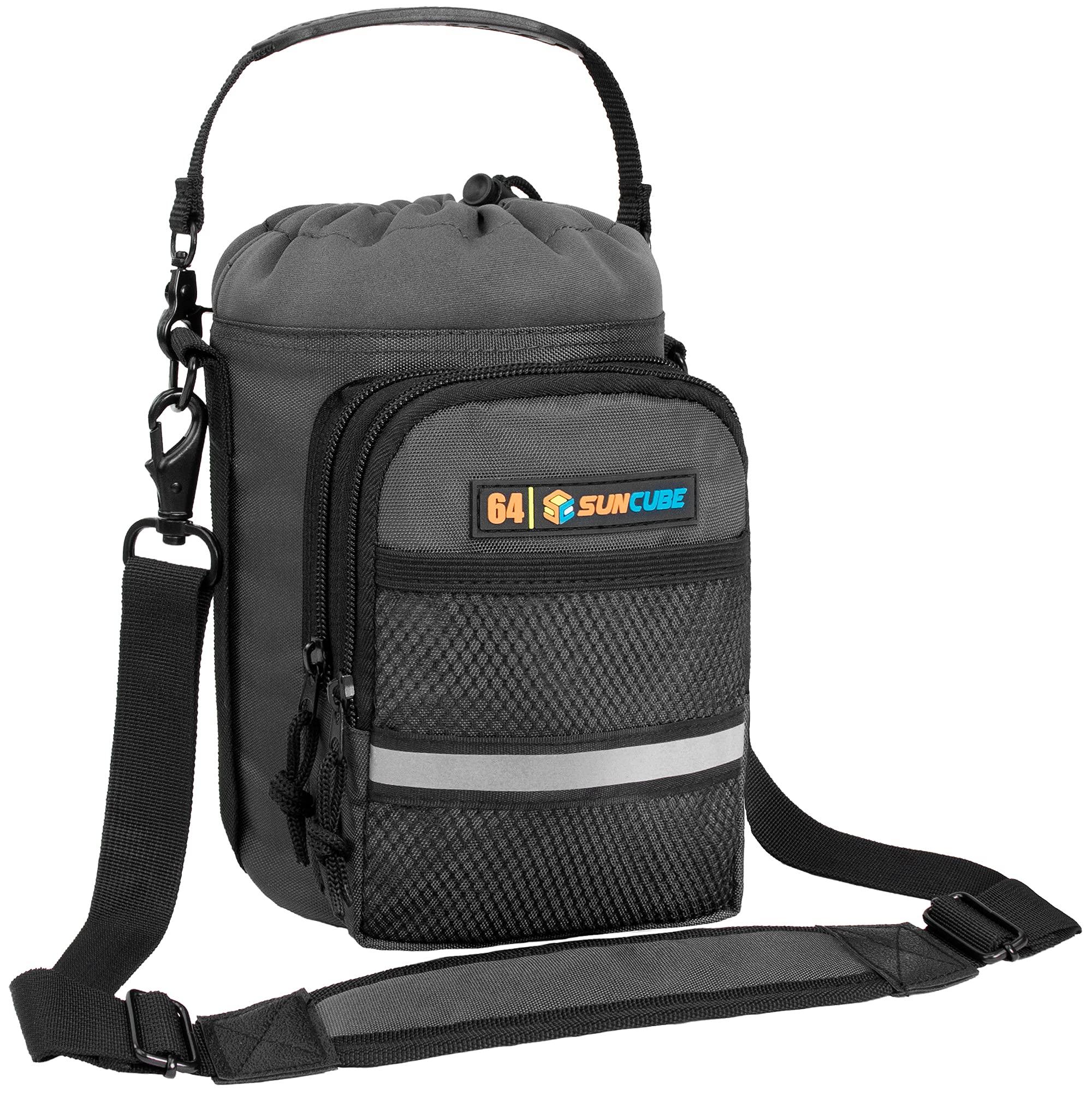 SUN CUBE SUN CUBE Water Bottle Carrier with Strap, Insulated Water Bottle Carrier Bag with Phone Pocket Pouch, Sleeve Sling Purse Crossbody Bottle Holder for Walking, Sports, Hiking Accessories, Gray 64oz
