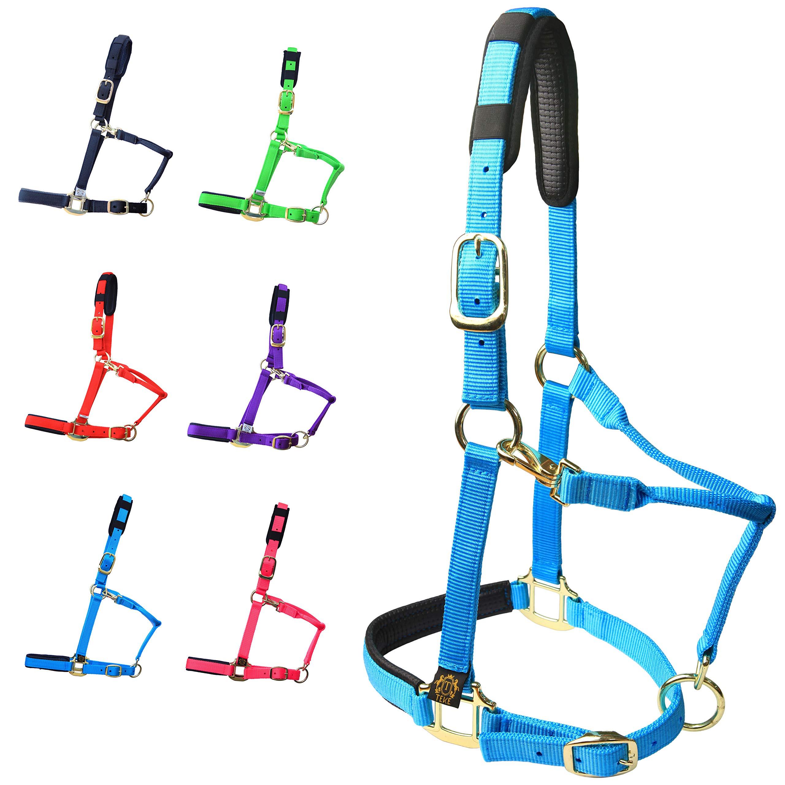 T TEKE T TEKE Adjustable Horse Halters by Heavy Duty Soft Nylon, Padded with Anti-rubbing Waffle Neoprene on Both Crown & Nose