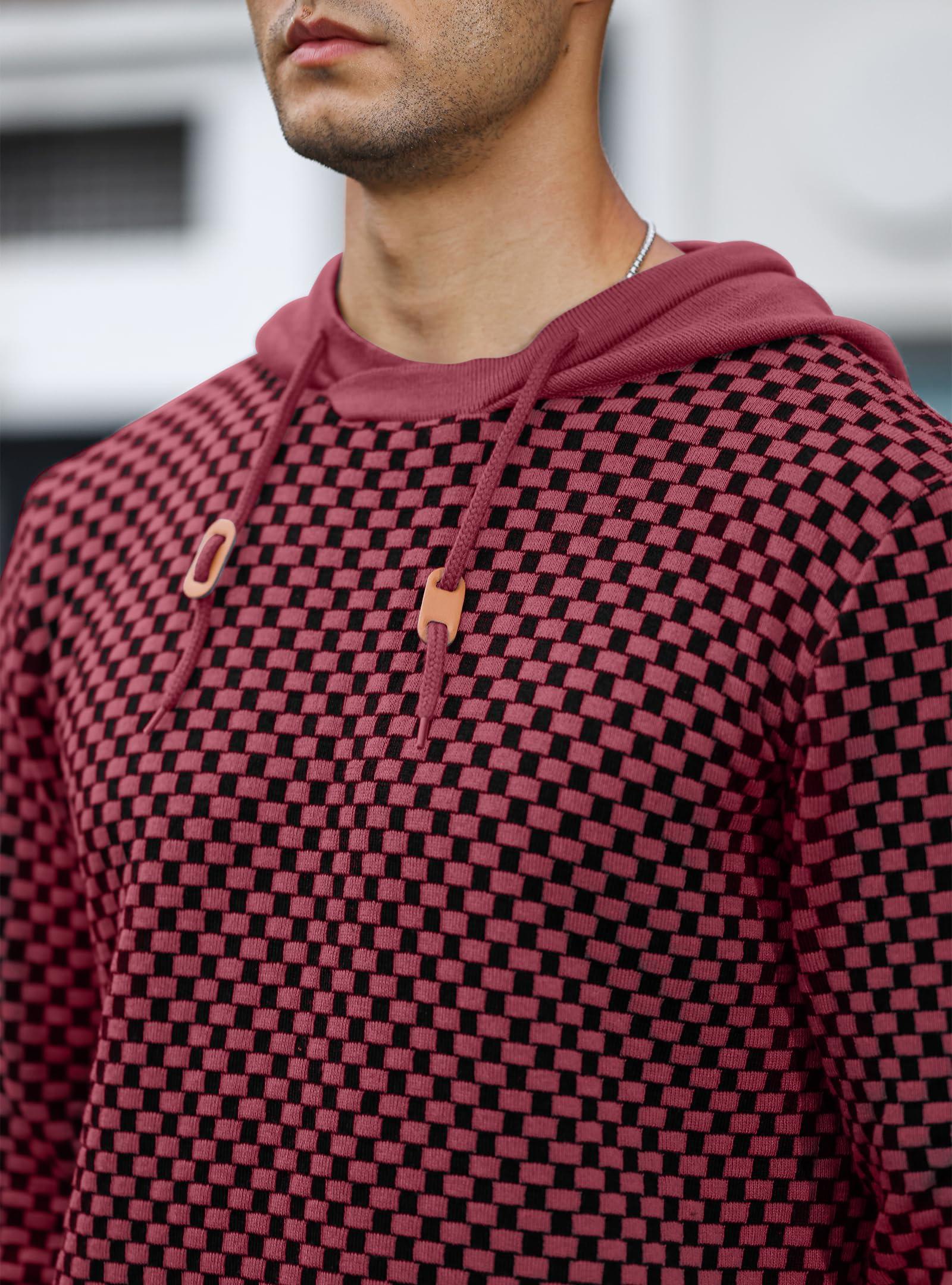 Zaitun Zaitun Mens Hooded Sweatshirt Long Sleeve Solid Knitted Hoodie Pullover Sweater