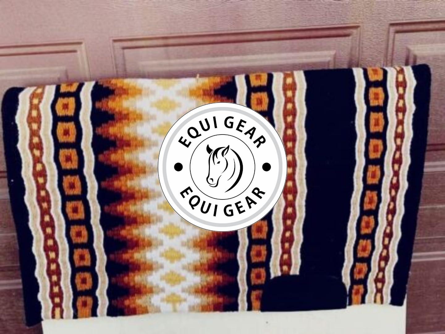 EQUIGEAR EQUIGEAR Western Show Horse Saddle Blanket New Zealand Wool Western Design Handmade Saddle Blanket Top Wool Pad Sensor Flex (Customization Available) IZ32 (34x36)