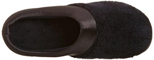 isotoner isotoner Women's Signature Microterry PillowStep Satin Cuff Clog Slippers, Black, 5.5-6 B(M) US