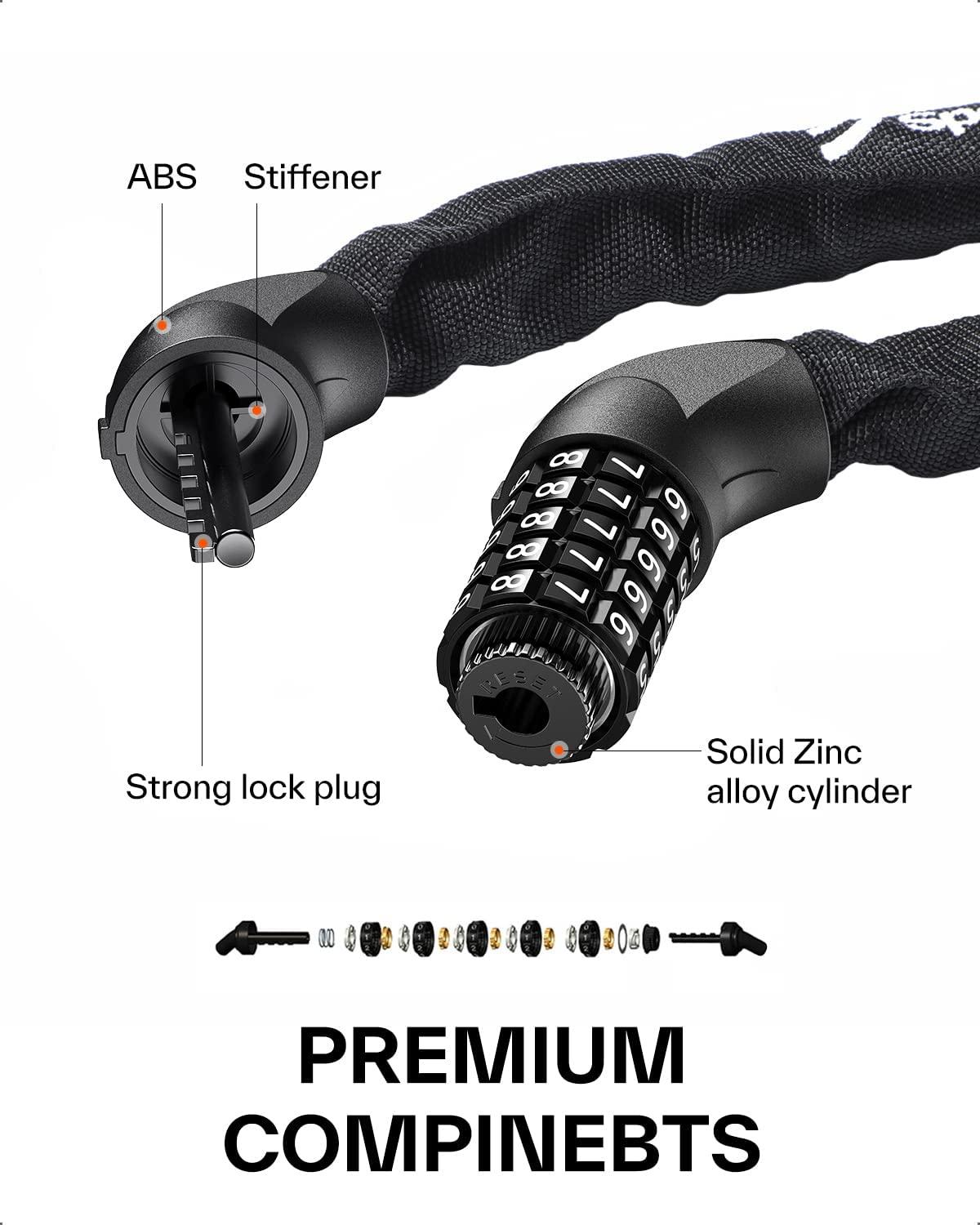 Sportneer Sportneer Bike Chain Lock Heavy Duty, Bicycle Lock with 5 Digit Combination Heavy Duty Anti Theft Keyless Security Bike Locks for Bicycle, Electric Bike, Scooter, Motorcycle, Door, Gate and Fence