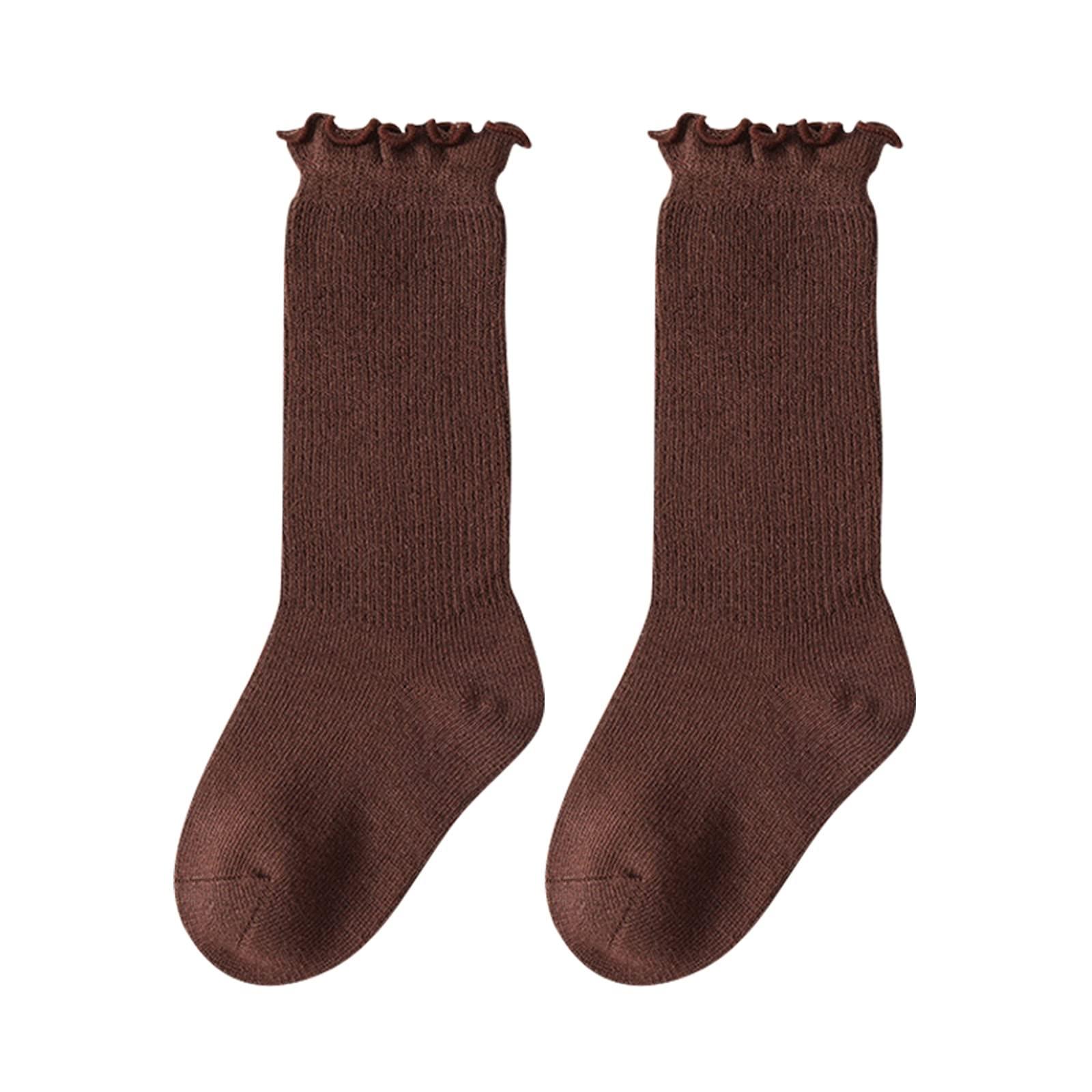 NineFit Basics Knee High Socks Newborn Infants Girls Seamless Cotton niform Stockings Toddlers School (Brown #1, 18-24 Months)