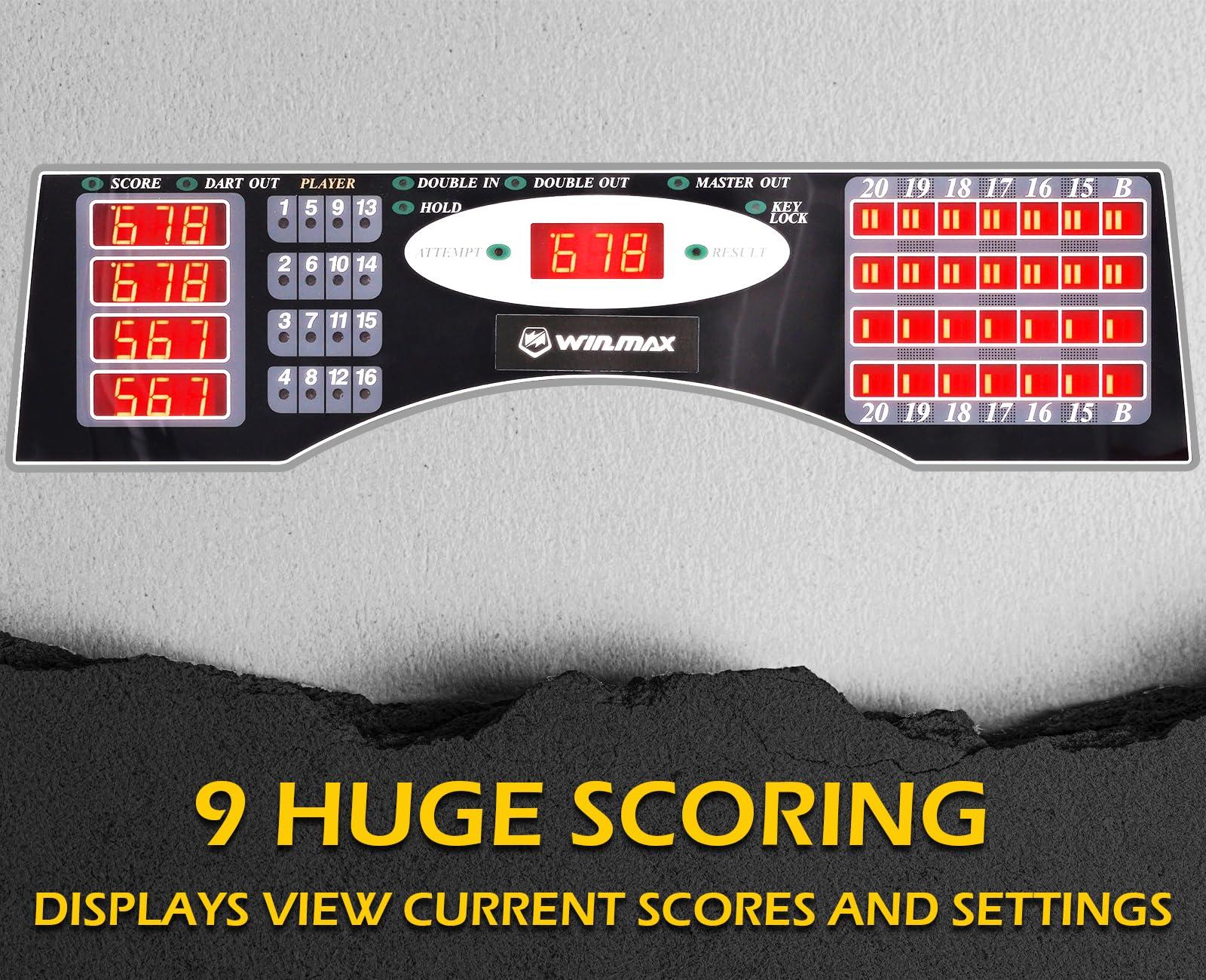 WIN.MAX WIN.MAX Electronic Dart Board Cabinet Set, LED Electric Digital Soft Tip Dart Boards for Adults with Cabinet, up to 16 Players, 38 Games and 211 Variations with 12 Soft Tip Dartboard Set (Silver)