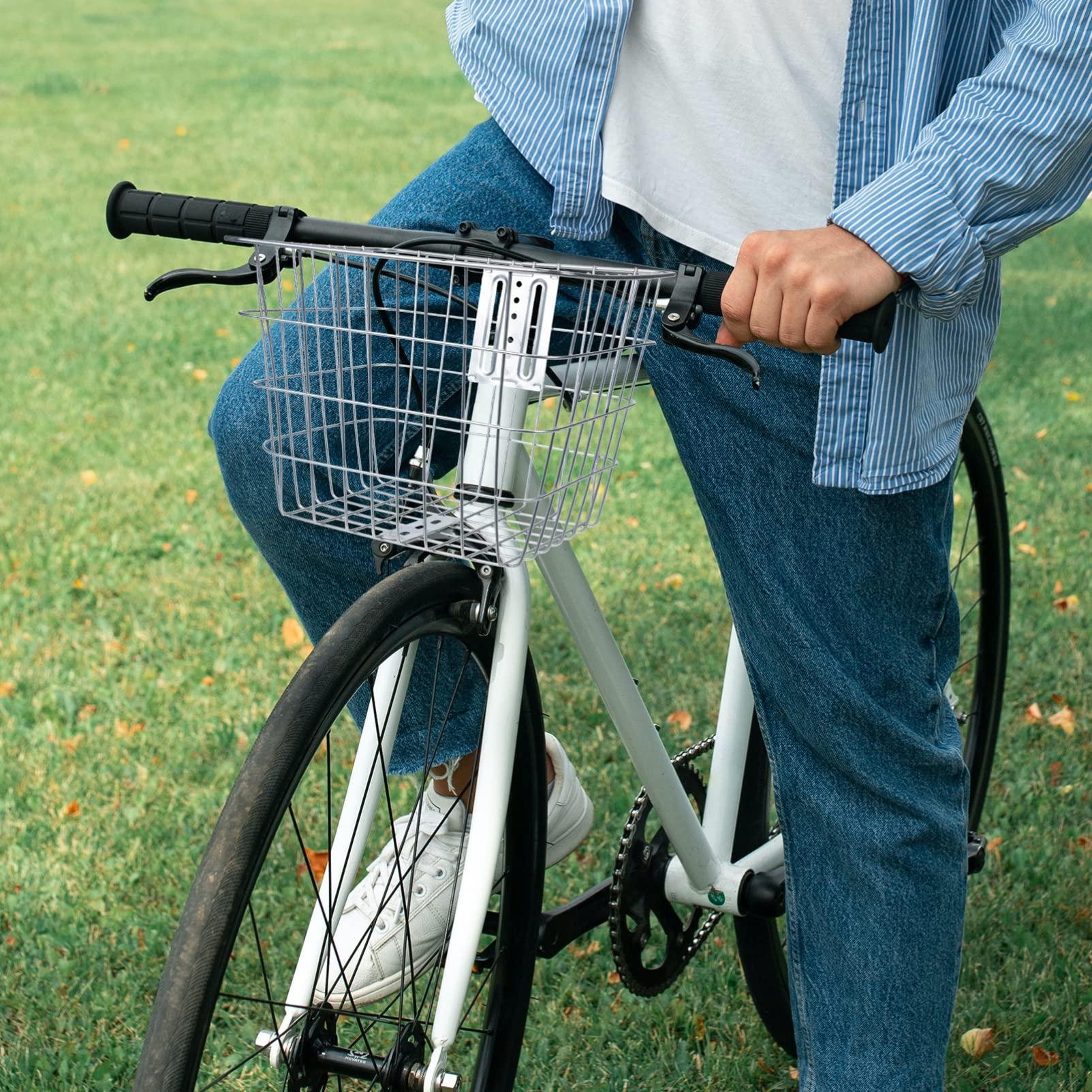 BESPORTBLE BESPORTBLE Front Bike Basket Bicycle Wire Baskets Small Pet Carrier Bag Compatible with Electric Bikes Silver