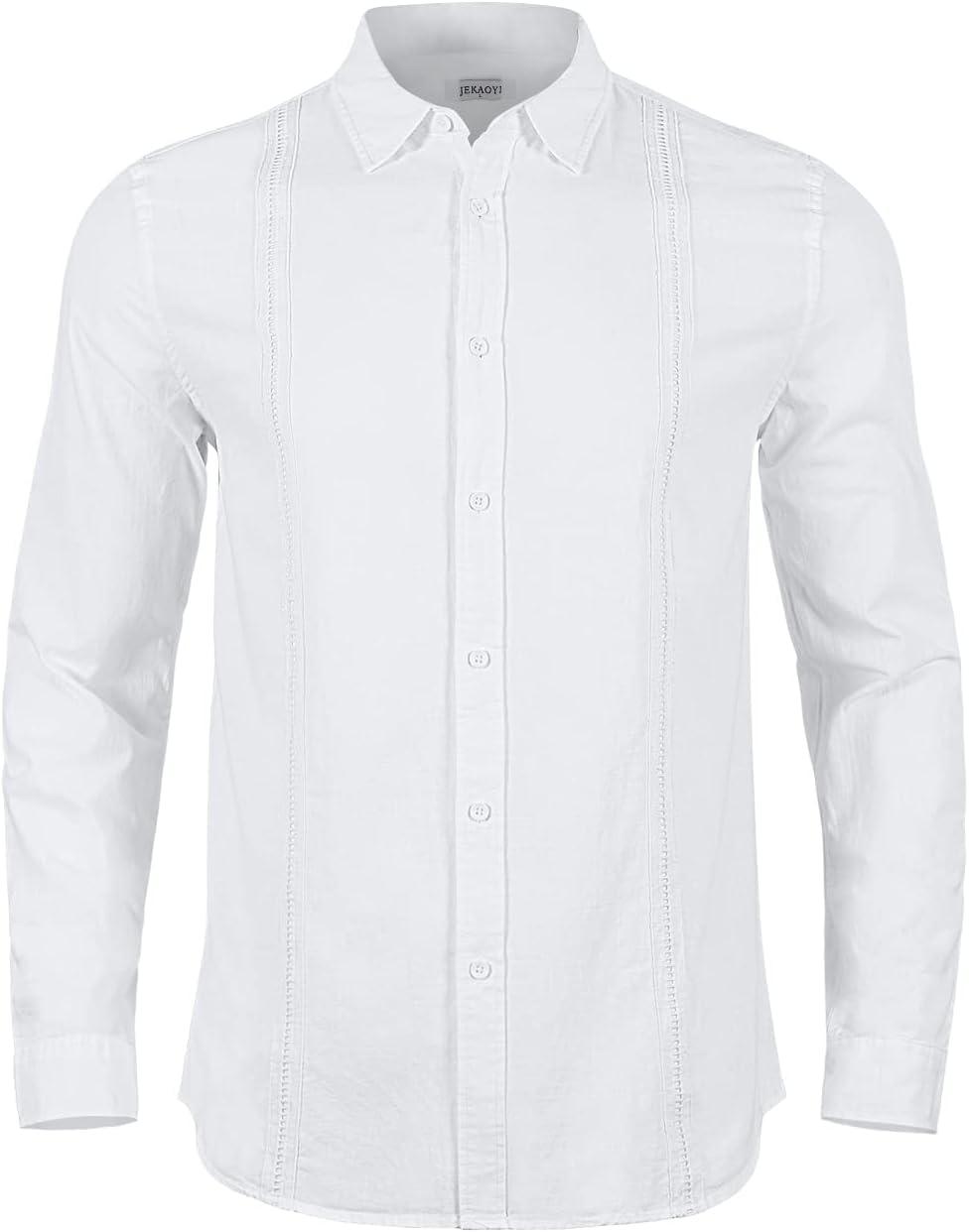 JEKAOYI JEKAOYI Button Down Linen Shirts for Men Casual Long Sleeve Regular Fit Cotton Beach Shirts with Pocket
