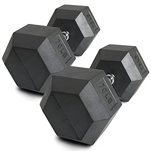 Titan Fitness Titan Fitness 45 LB Pair Free Weights, Black Rubber Coated Hex Dumbbell, Ergonomic Cast Iron Handle, Strength Training