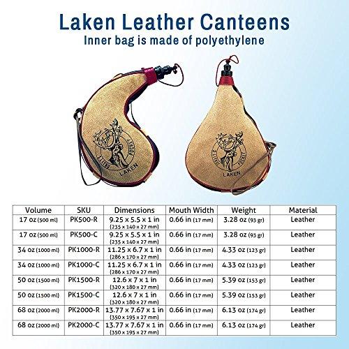 Laken Laken Spanish Bota Bag Leather Canteen Pouch for Wine and Water - Wine Skin Bag with Strap for Travel, Camping, Hiking | Straight Shape - 1.5 Liter