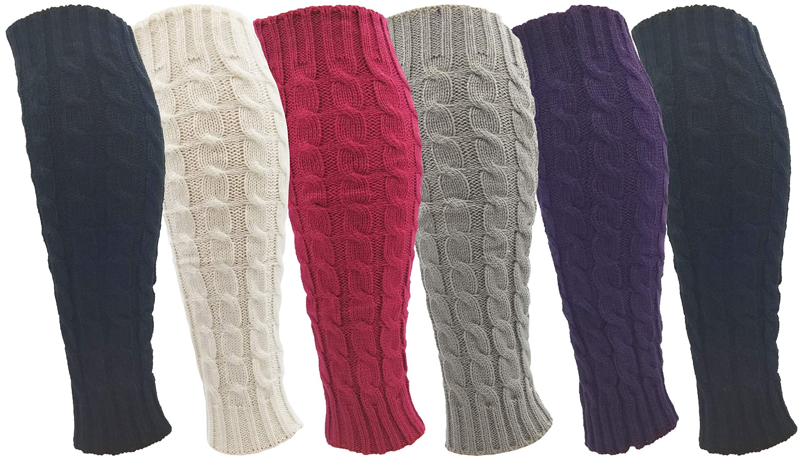 Winterlace Leg Warmers for Women, 6 Pairs Knee High Cable Knit Warm Thermal Acrylic Winter Sleeve