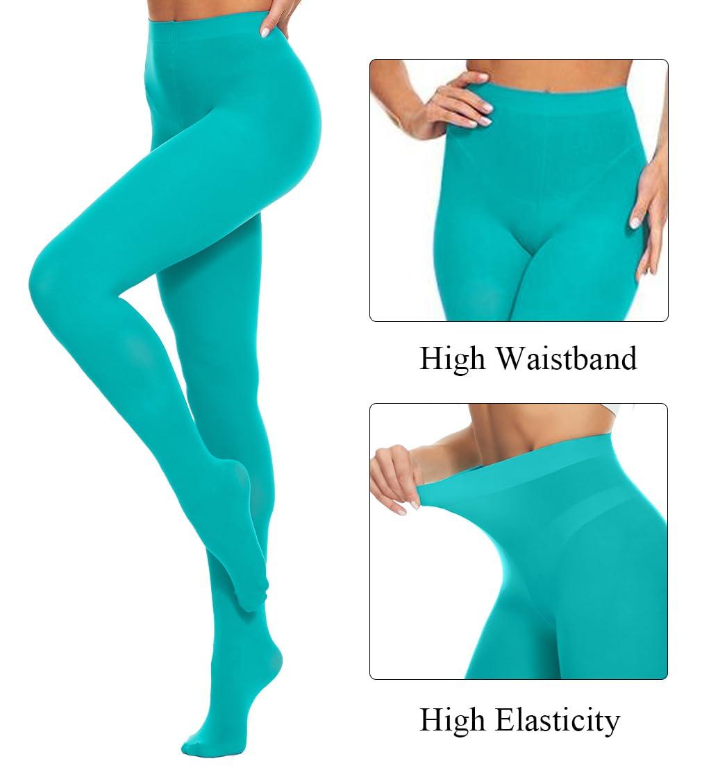DUCMODA DUCMODA Womens 80 Denier Opaque Tights, Women's Soft Solid Color Footed Pantyhose, High Waist Stocking with 30+ Colors-X-S-Turquoise