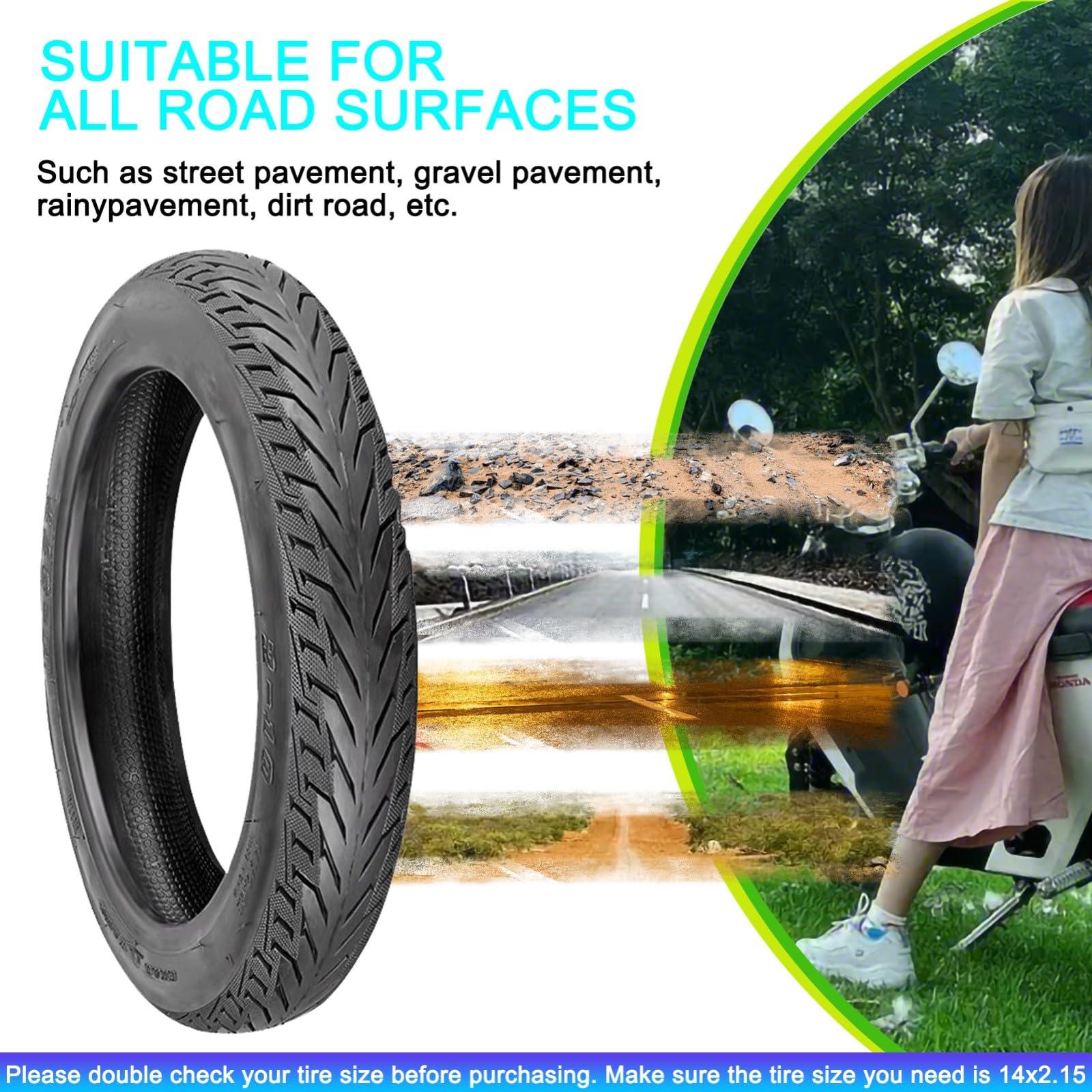 NiuJKun NiuJKun 2 Sets 14 E-Bike Tire Tubeless Heavy-Duty 14x2.125 Tire 57-254 Electric Scooter Tire Tube with Angled Valve Stem 14 Inch Tire for Replacement Electric Scooters and E-Bike Tires