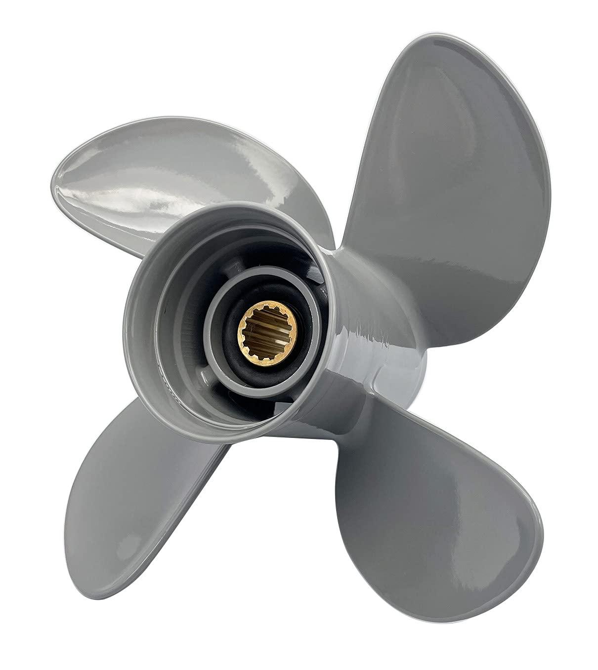 RASON-REX RASON-REX OEM Grade Aluminum Outboard 4 Blades Propeller 10.6x11 Pitch Compatible for Honda Outboard Engines 35-60HP with 13 Spline Tooth,RH