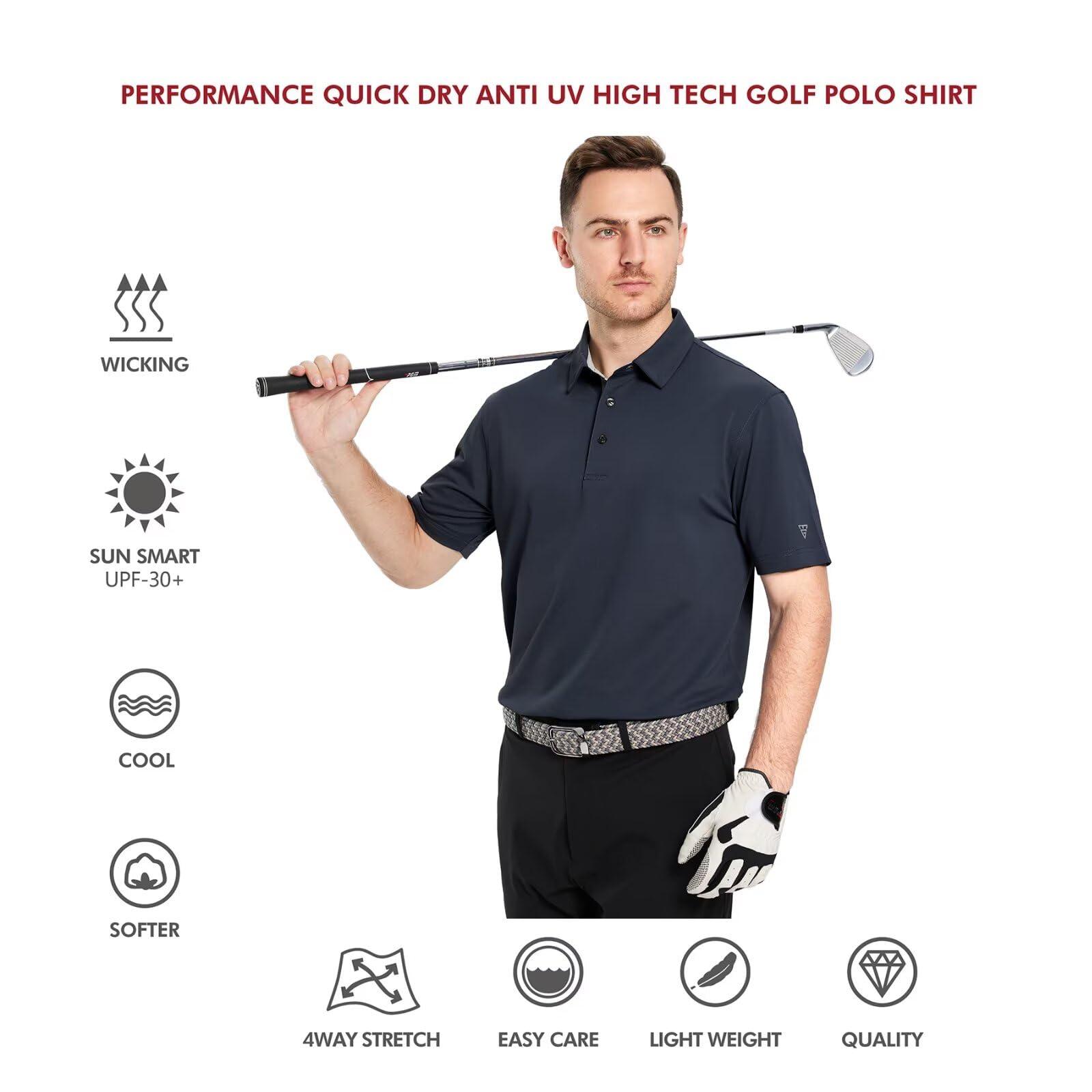 M MAELREG M MAELREG Mens Pique Polo Shirts Short Sleeve Performance Moisture Wicking Quick Dry Casual Golf Shirts for Men Dark Grey