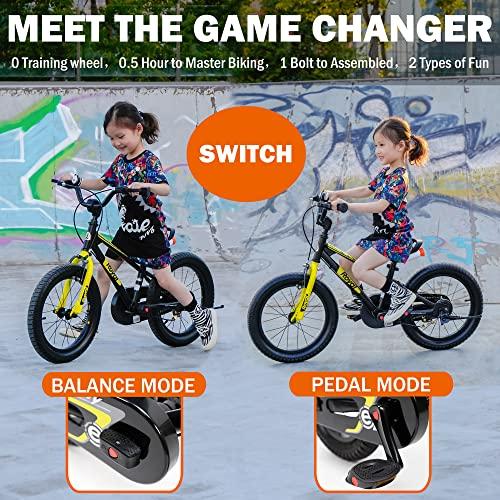 RoyalBaby Royalbaby EZ Kids Bike, 18 Inch Balance Pedal Convertable Bicycle, Easy Learn Balancing to Biking Boys Girls Ages 4-7 Years Beginners, 18" Wheel Blue