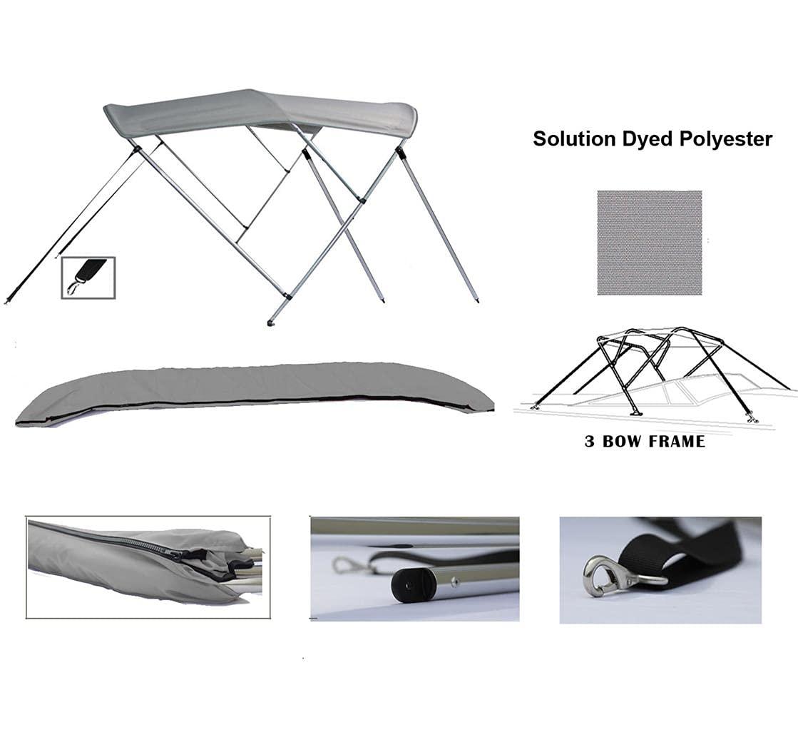 SBU Light Grey Aluminum 3-Bow Bimini Top Compatible for Seaswirl 2100 Striper DC O/B for Model Years 1997-2000