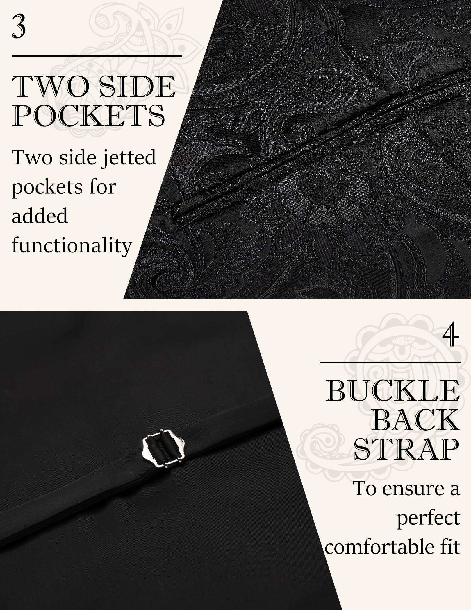 COOFANDY COOFANDY Black Dress Vest for Men Paisley Jacquard V-Neck Suit Vests Victorian Tuxedo Waistcoat Vests, Black, XXL