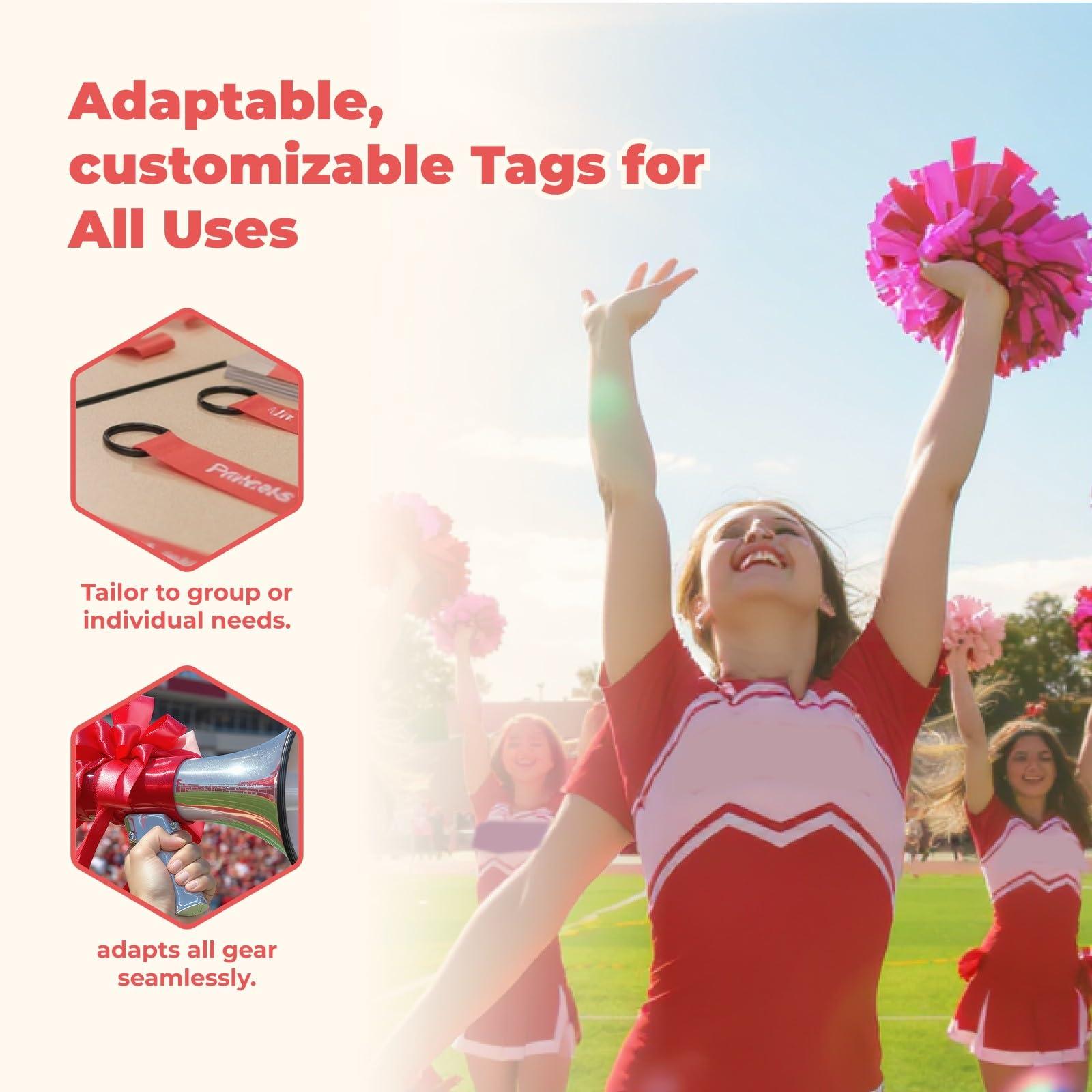 UGPLM UGPLM 48 Pieces Cheerleader Name Tag, Cheer Pom Tags, Cheerleading Name Tags, Ribbon with Rubber Band, Red