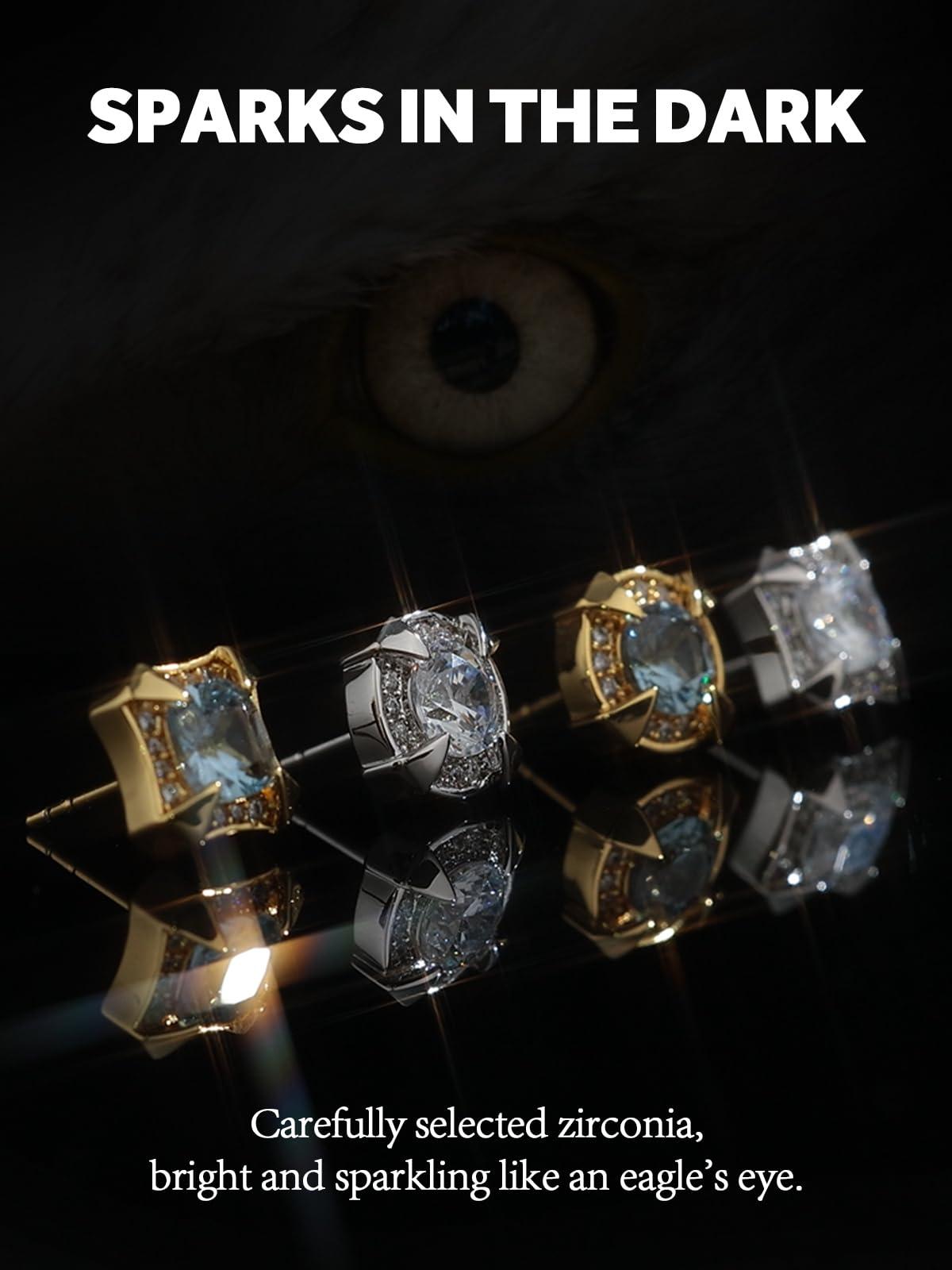 ketryep Cubic Zirconia Mens Earrings Stud Eagle Claw Stud Earrings for Men Women, Jewelry Christmas Birthday Gifts for Women Mens (Silver-square)