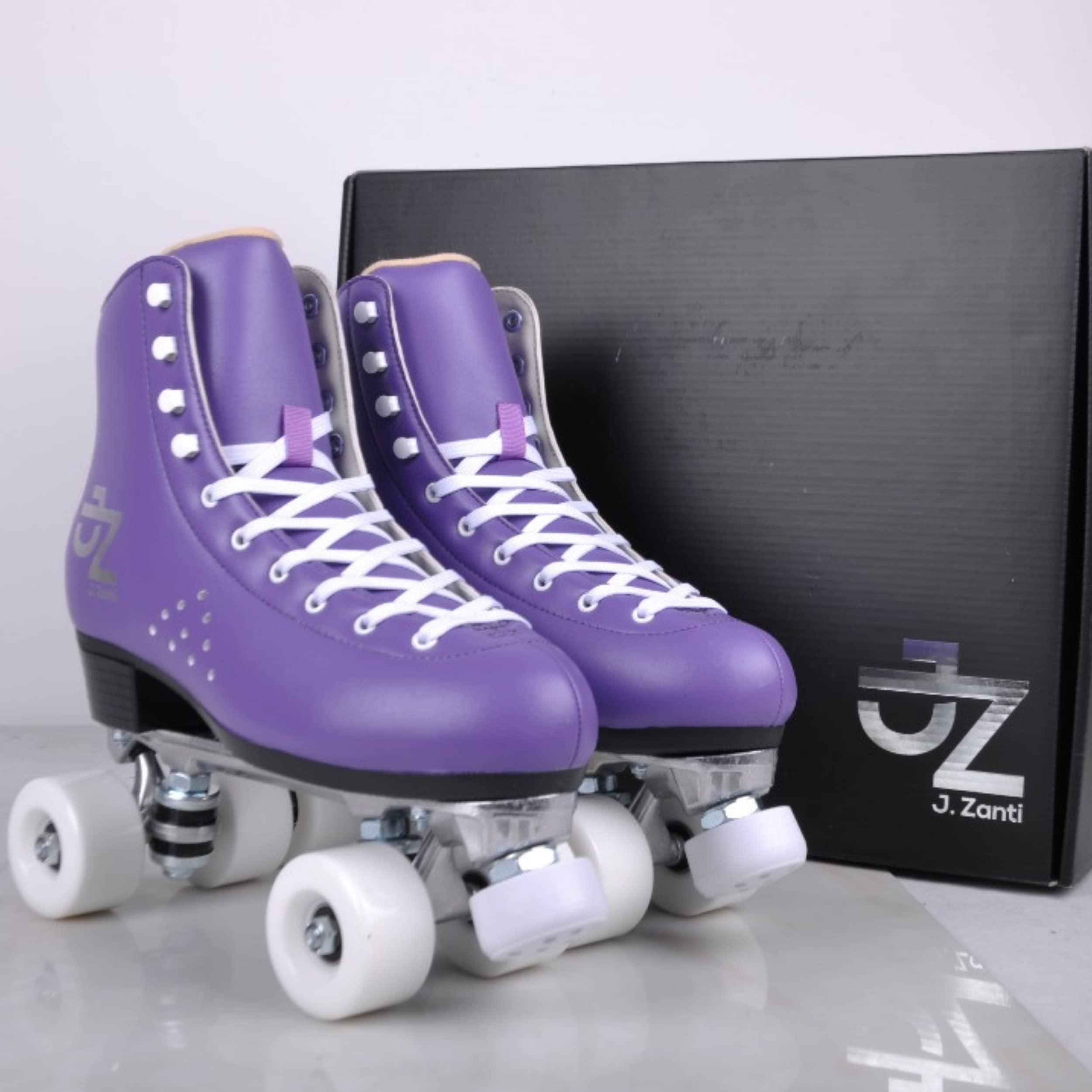 J. Zanti J. Zanti Vintage Roller Skates for Women & Men Classic Retro Purple Quad Roller Skates, Microfiber Leather Boot w/ Aluminum Plates Ideal for Men, Women, Beginner - Women\'s 7/ Men\'s 6, White