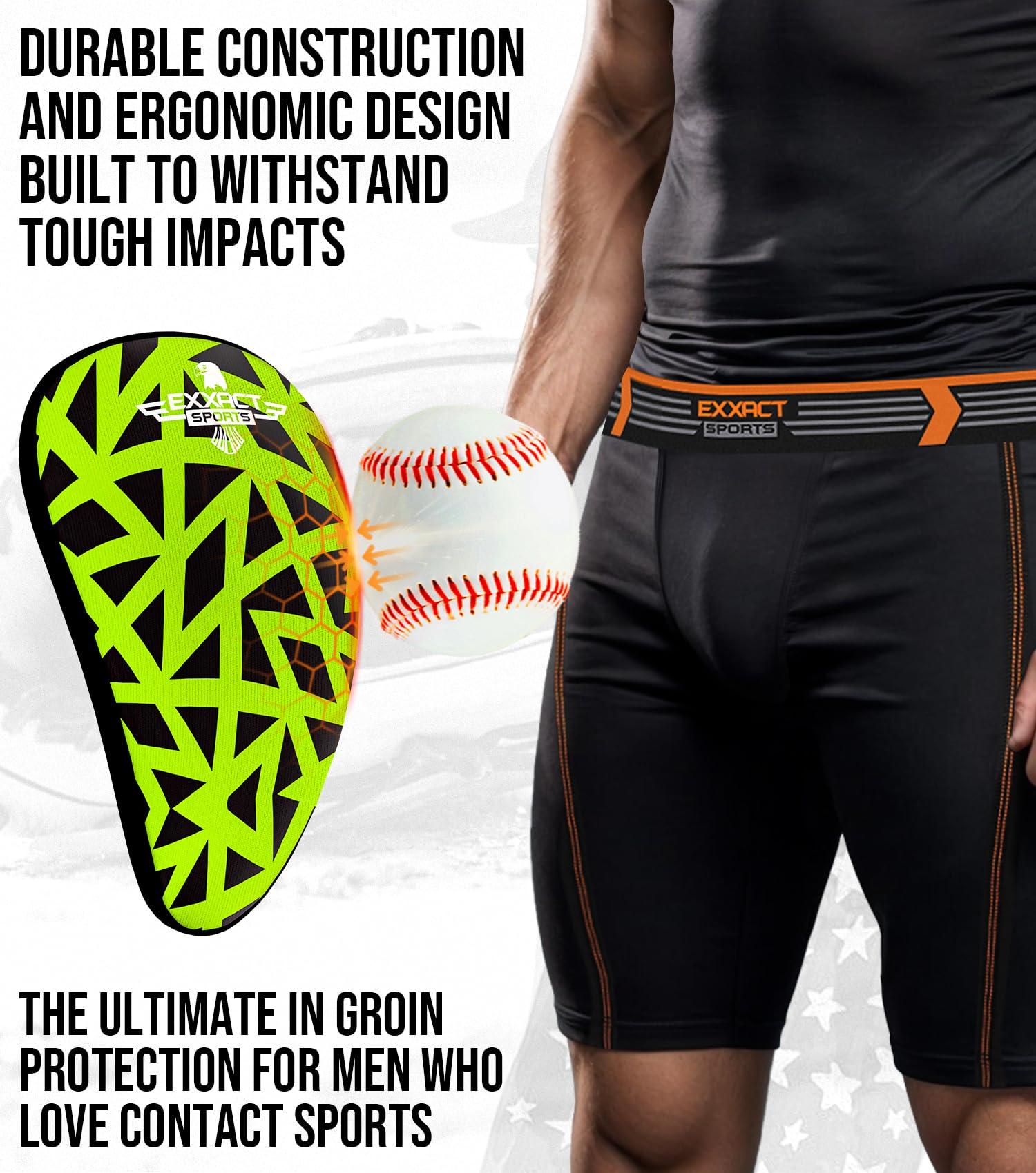 Exxact Sports Exxact Sports Lightweight Athletic Cup Mens & Boys with Soft Rim Comfort for Superior Support, Baseball Cup Youth Boys for T-ball, Football, Lacrosse, Hockey Groin Protector (X-Large, Neon Green)