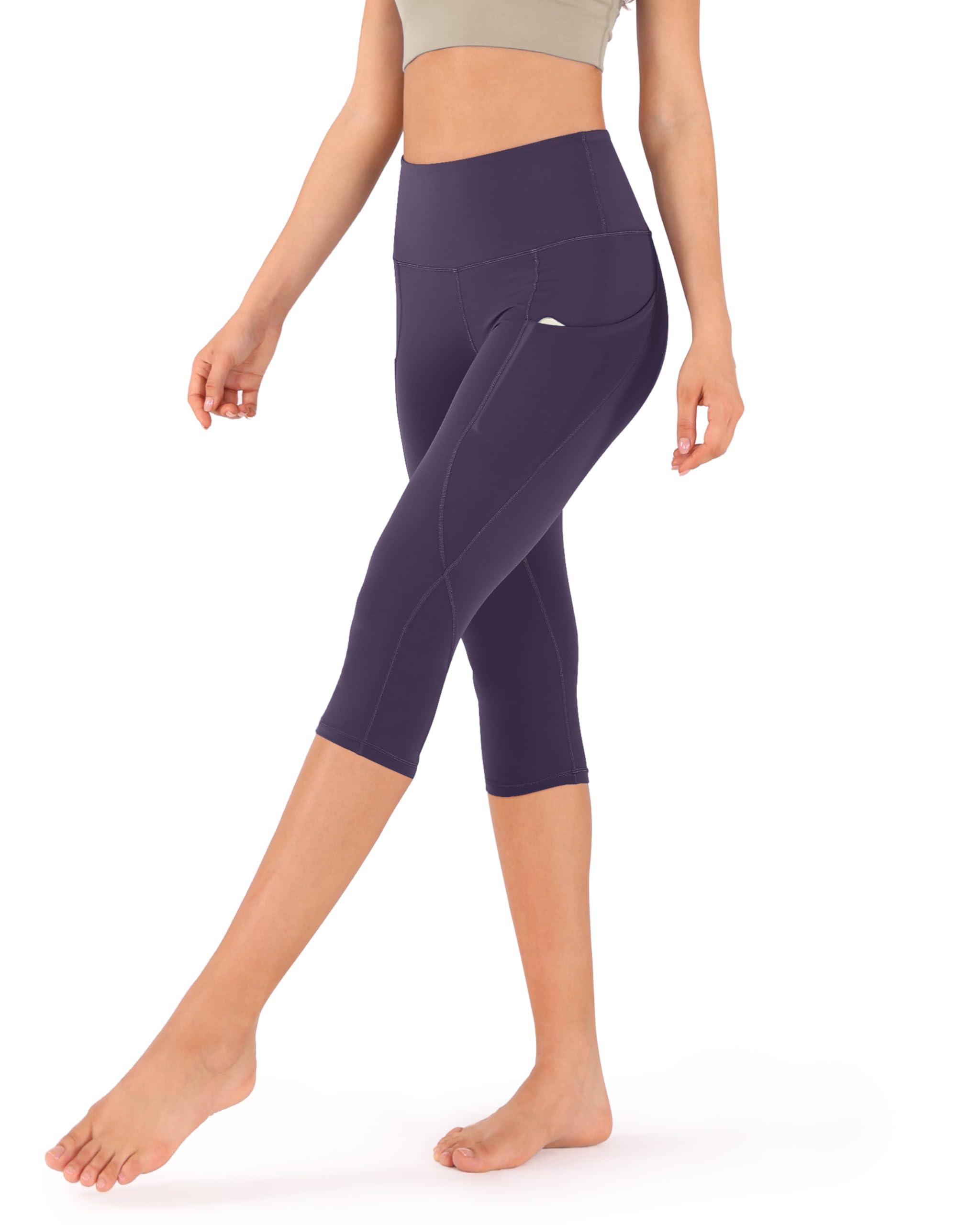 ODODOS ODODOS Women\'s High Waisted Yoga Capris with Pockets,Tummy Control Non See Through Workout Sports Running Capri Leggings, Dark Purple, XX-Large