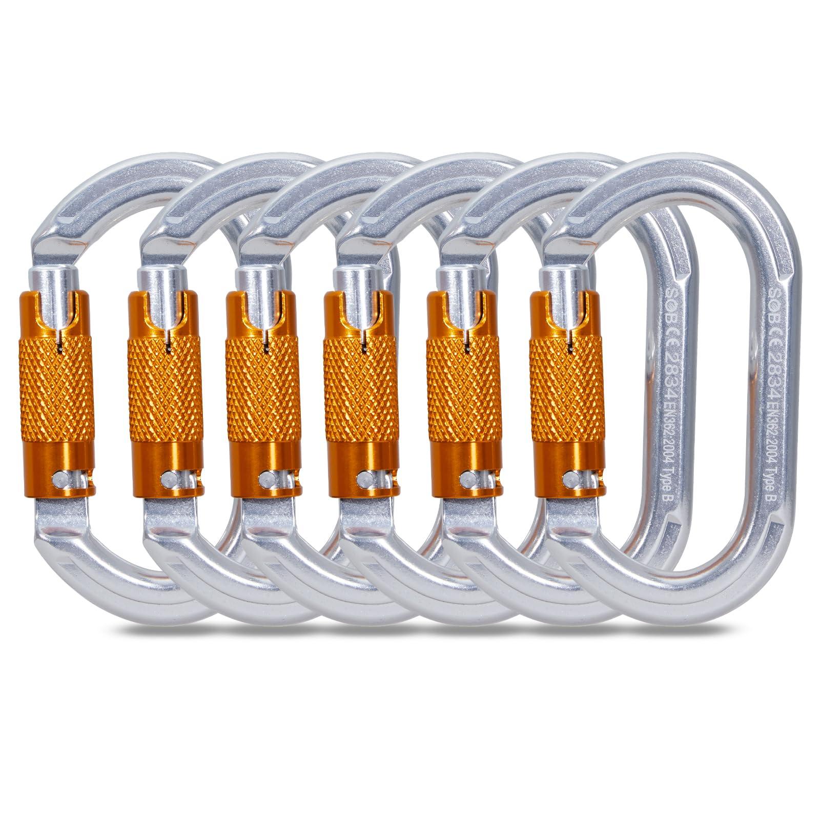 SOB SOB Auto Locking Climbing Carabiner Clips 6Pack 22KN Heavy Duty Asymmetrical Carabiner Connector Used for Rappelling Gear Rescue Outdoor Projects Dog Leash