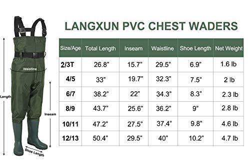 LANGXUN LANGXUN Chest Waders for Kids, Lightweight and Breathable PVC Fishing Waders for Toddler & Children, Waterproof Hutting Waders for Boys and Girls, Age 6/7 Little Kid