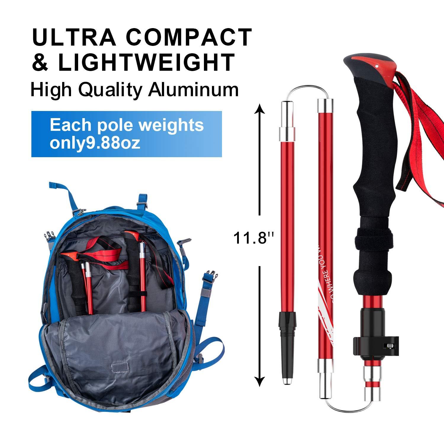 BISINNA BISINNA Collapsible Trekking Hiking Poles- 2 Pack Folding Aluminum Walking Sticks with Quick Lock System 4 Season Accessories,Telescopic, Adjustable, Lightweight for Men Women