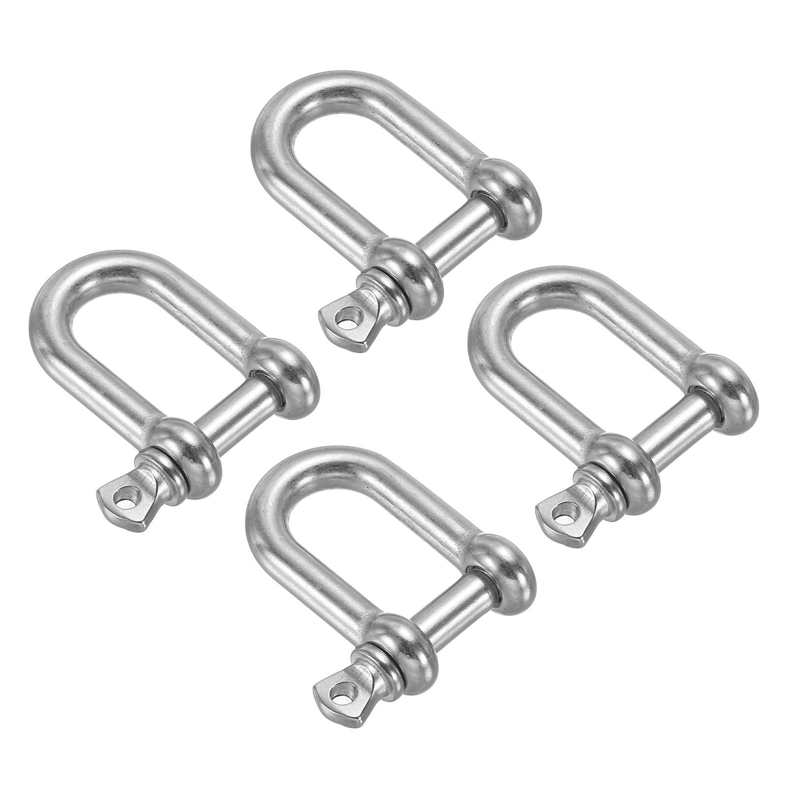 PATIKIL PATIKIL D-Ring Shackles, 4Pcs 13/32 Inch Inner Width Stainless Steel U Type Fob Key Hook Small Bow Shackle for DIY Craft Leather Replacement
