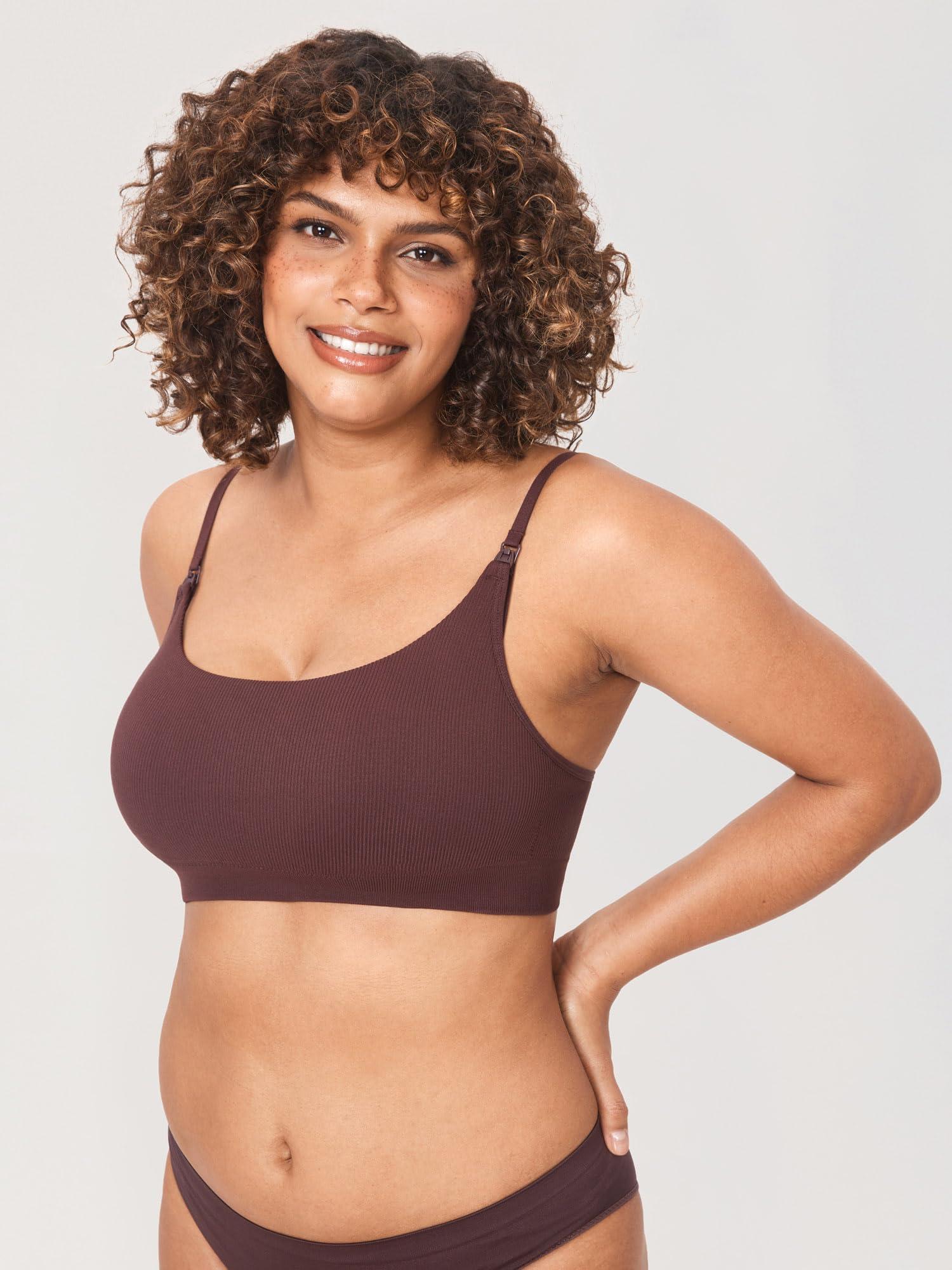 MOMANDA MOMANDA Ribbed Nursing Bras for Breastfeeding Support Maternity Sports Bra Wireless Seamless Sleep Bralettes Hazelnut Large