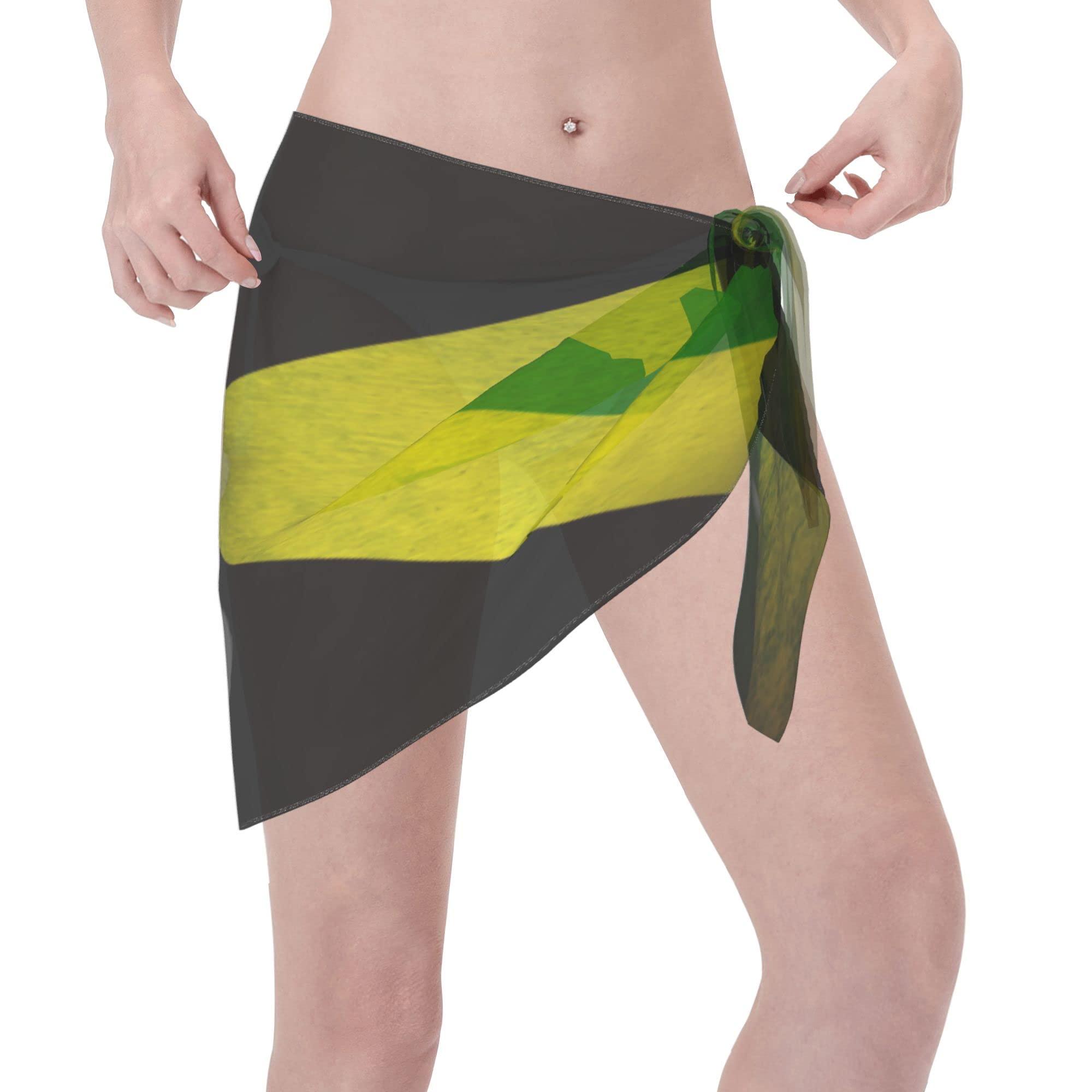 OOPOO OOPOO Jamaican Flag Women's Sarong Swimsuit Cover Ups Bathing Suit Coverups Chiffon Beach Wrap Skirts Black
